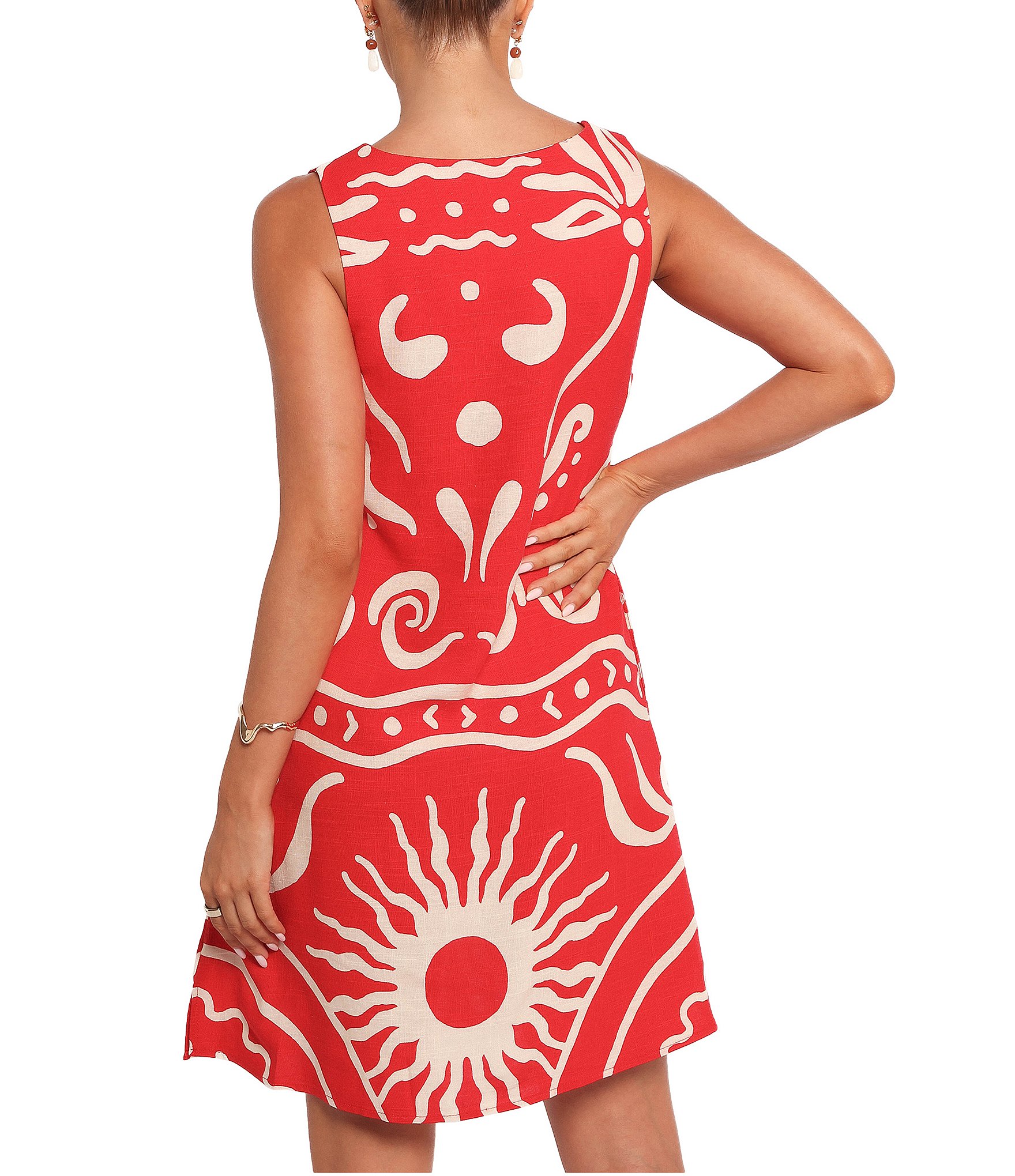 Petal & Pup Glulla Summer Motif V-Neck Sleeveless Beaded Cut-Out Mini Dress