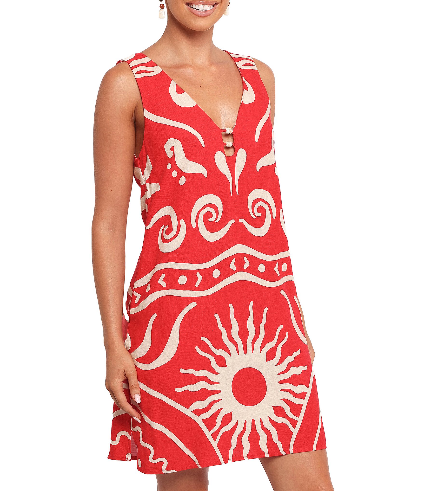 Petal & Pup Glulla Summer Motif V-Neck Sleeveless Beaded Cut-Out Mini Dress