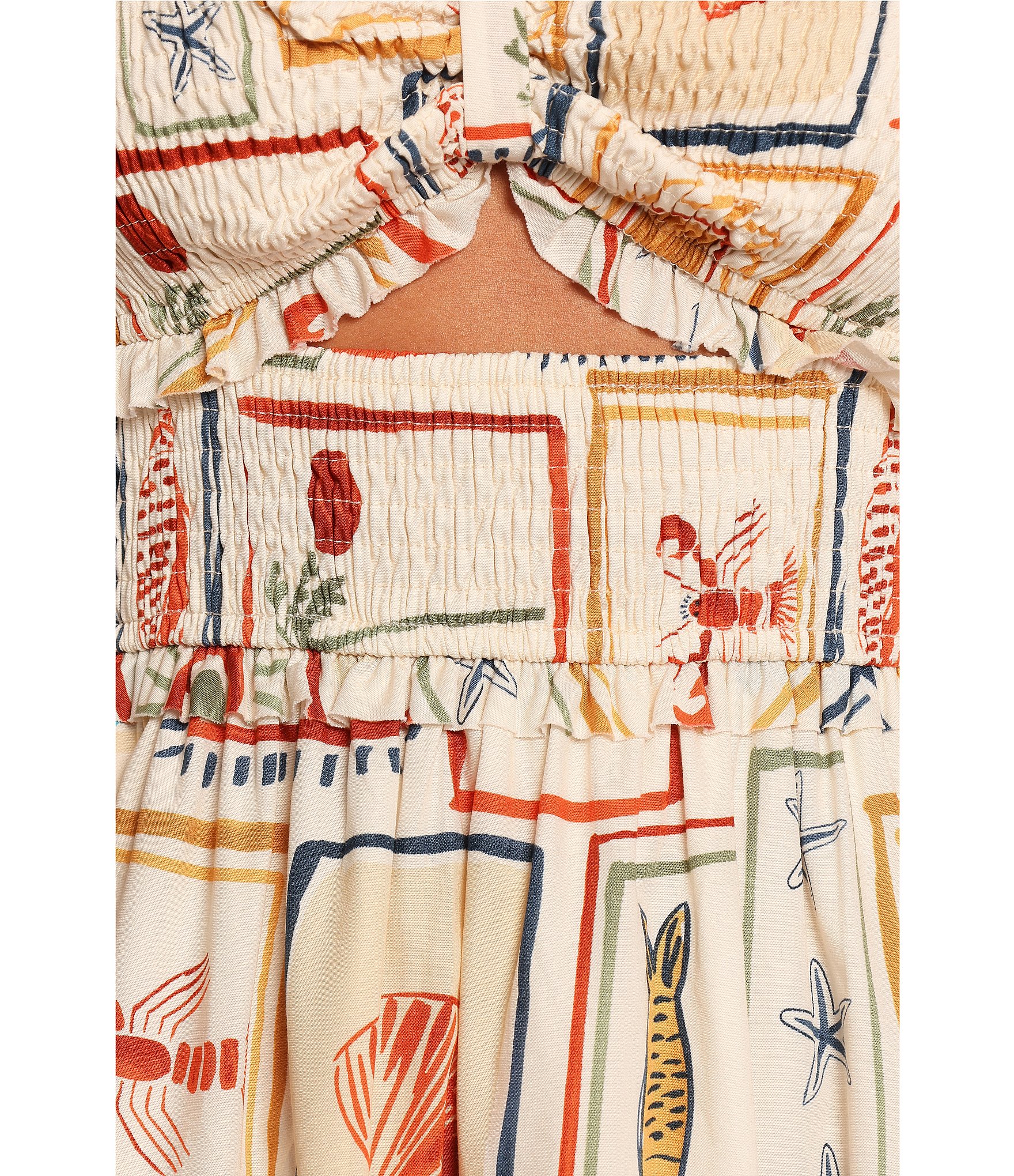 Petal & Pup Hana Sardinia Print Sweetheart Neck Sleeveless Cut-Out Shirred Maxi Dress