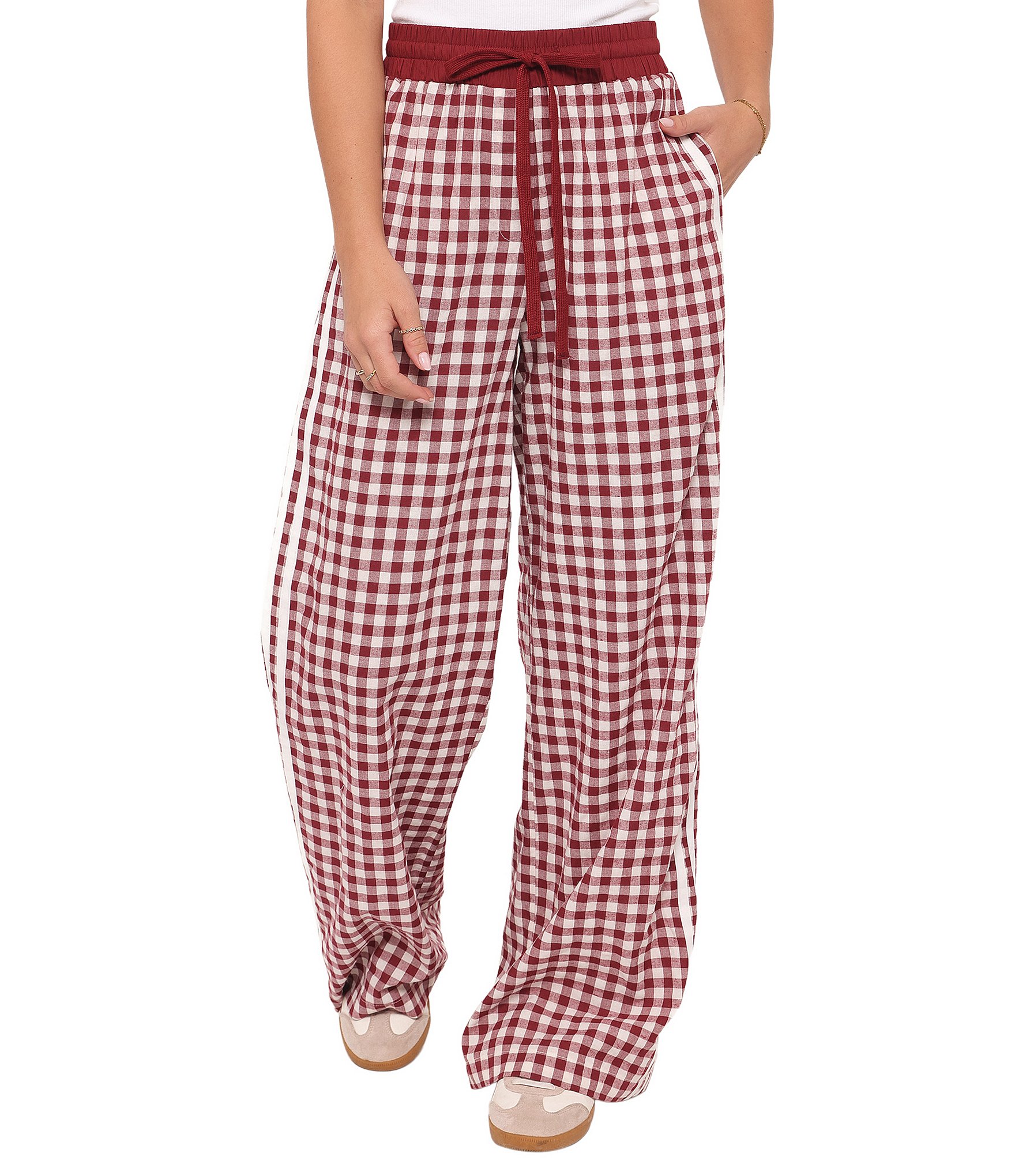 Petal & Pup Lawson Gingham High Rise Wide Leg Side Stripe Track Pants