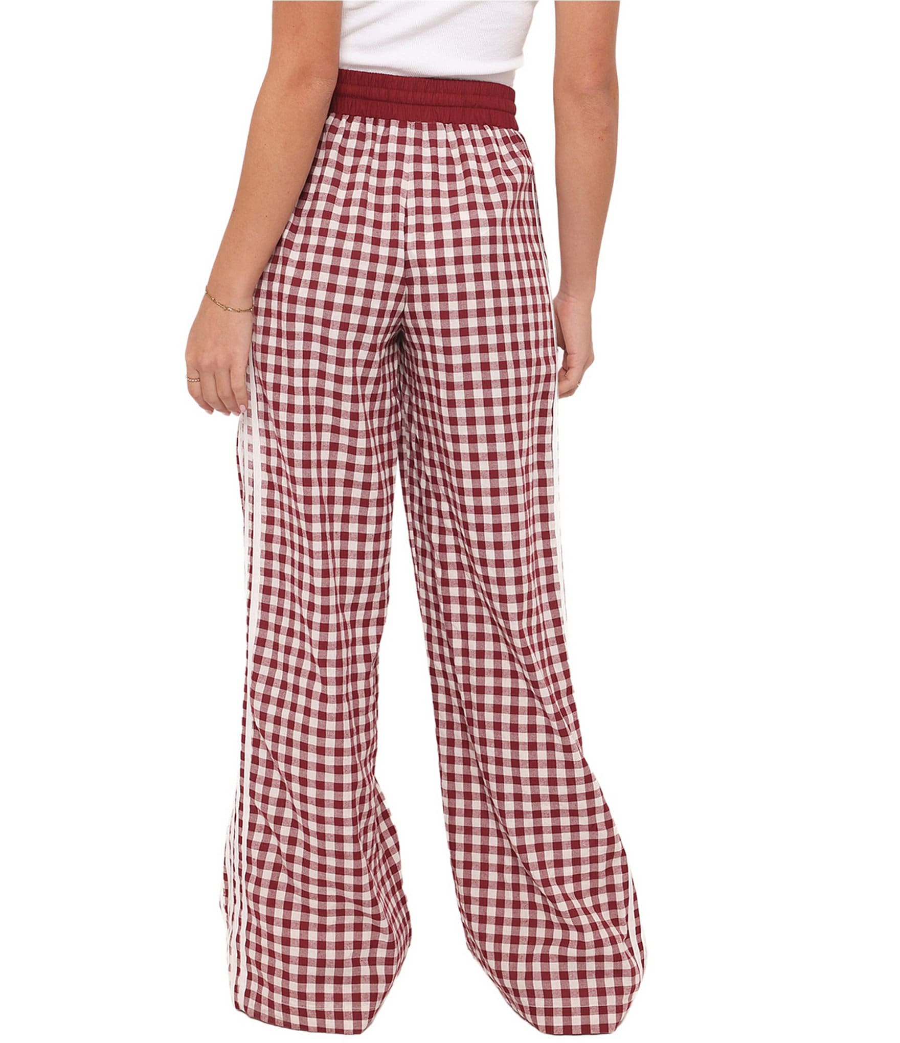Petal & Pup Lawson Gingham High Rise Wide Leg Side Stripe Track Pants