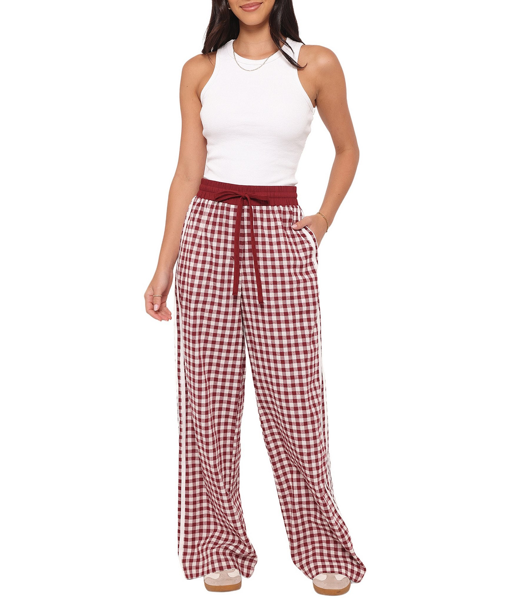 Petal & Pup Lawson Gingham High Rise Wide Leg Side Stripe Track Pants
