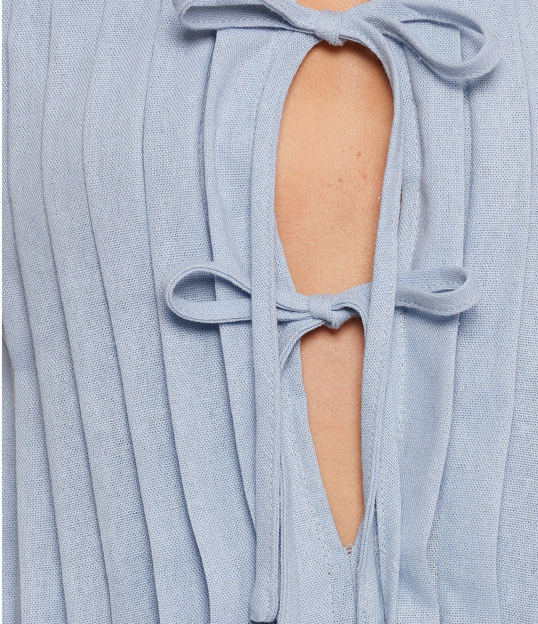 Petal & Pup Madeline Linen Blend Round Neck Pleated Tie Front Mini Dress