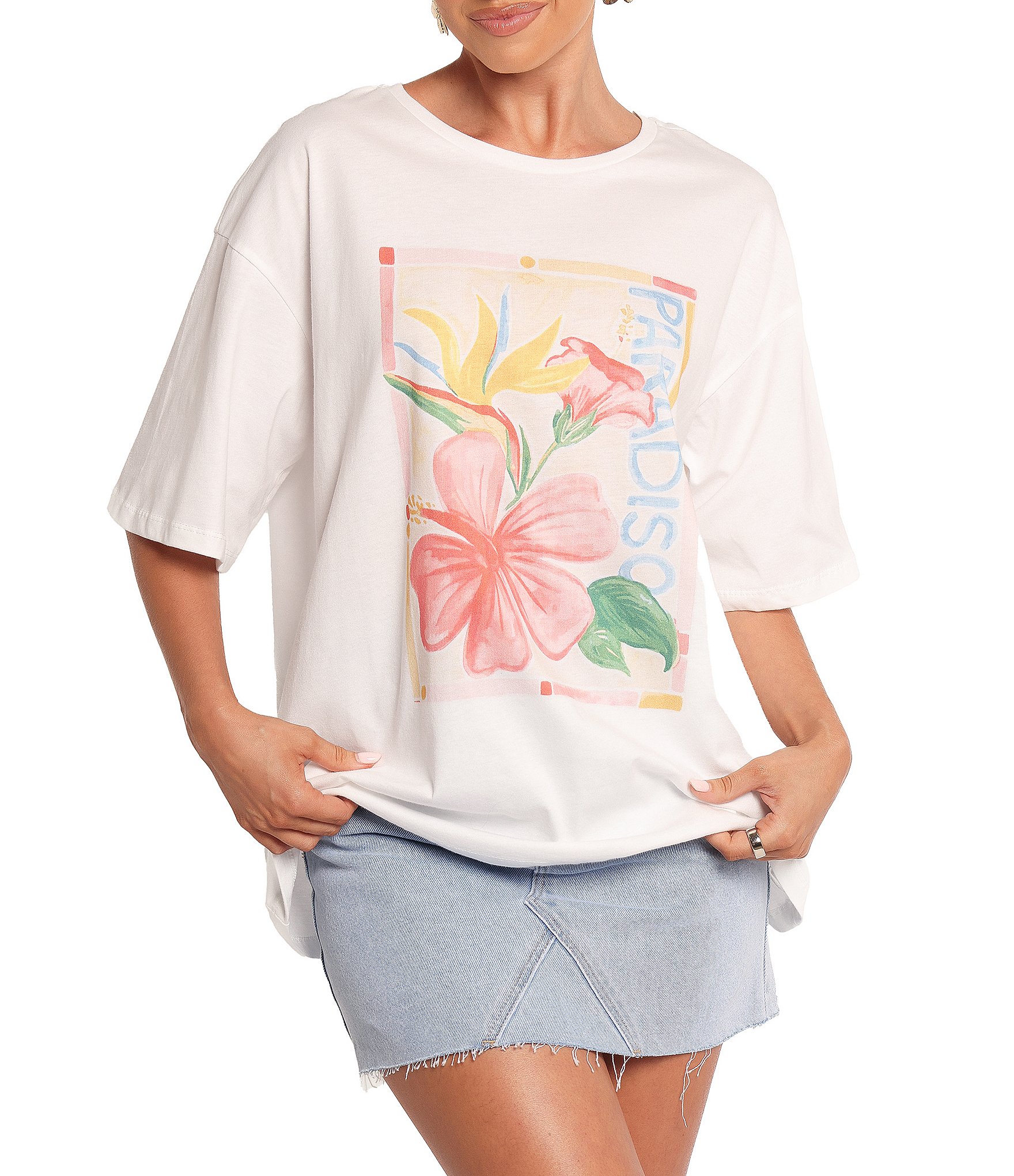 Petal & Pup Mia Floral Graphic Round Neck Oversize Tee