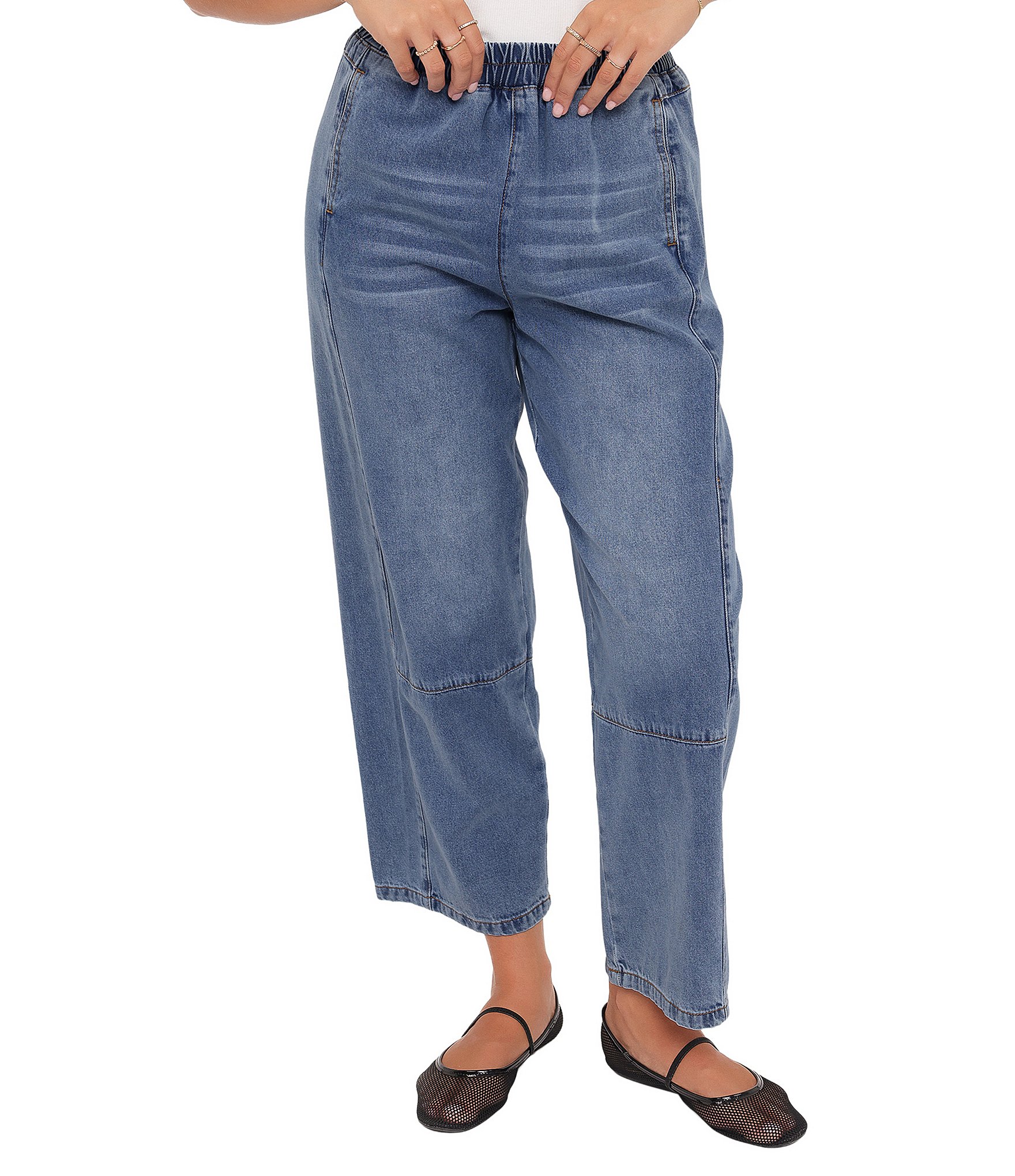 Petal & Pup Sophie High Rise Cropped Barrel Leg Denim Pull-On Jeans