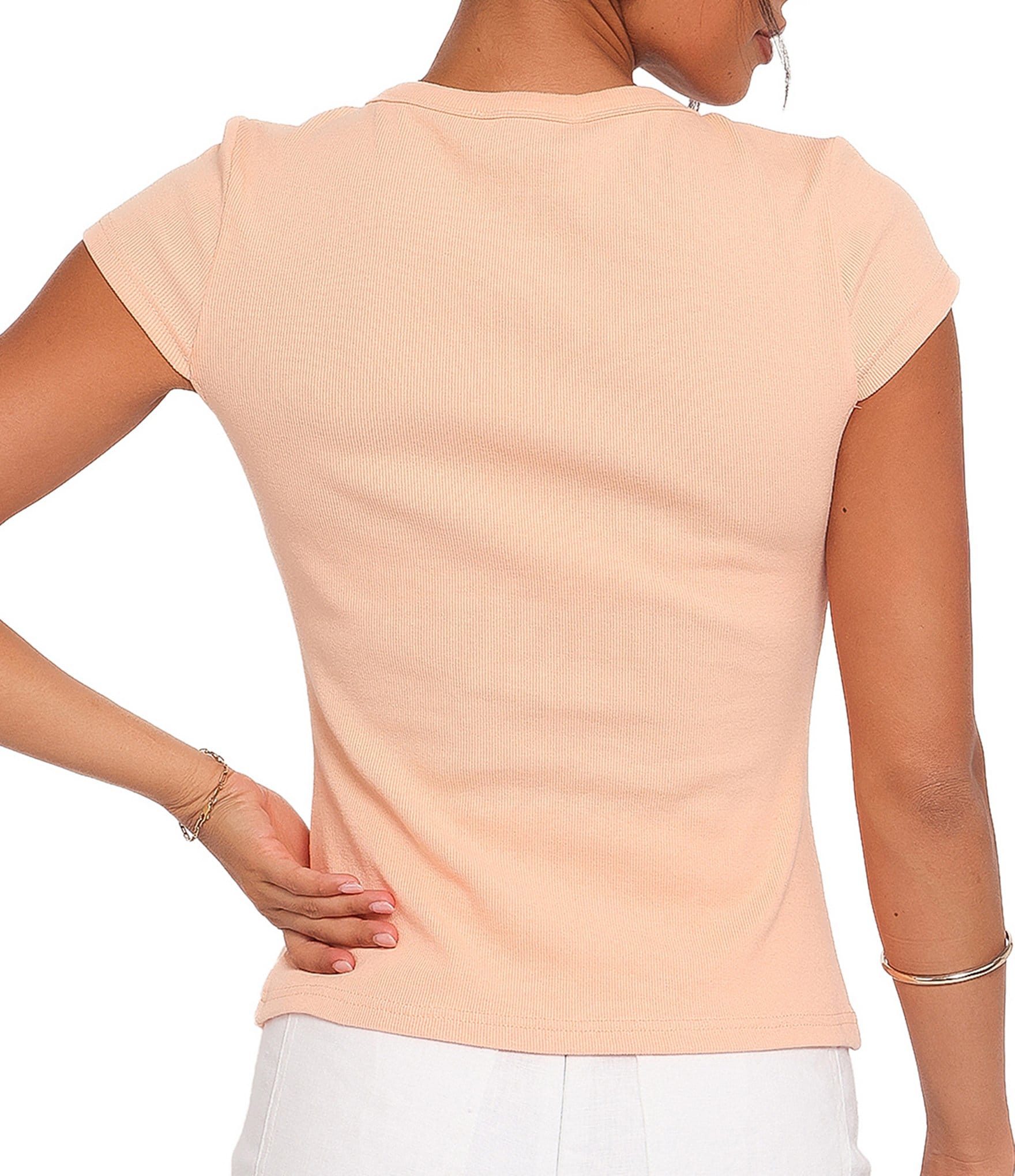 Petal & Pup Tatum Ribbed Knit High Neck Cap Sleeve Asymmetrical Button Front Top
