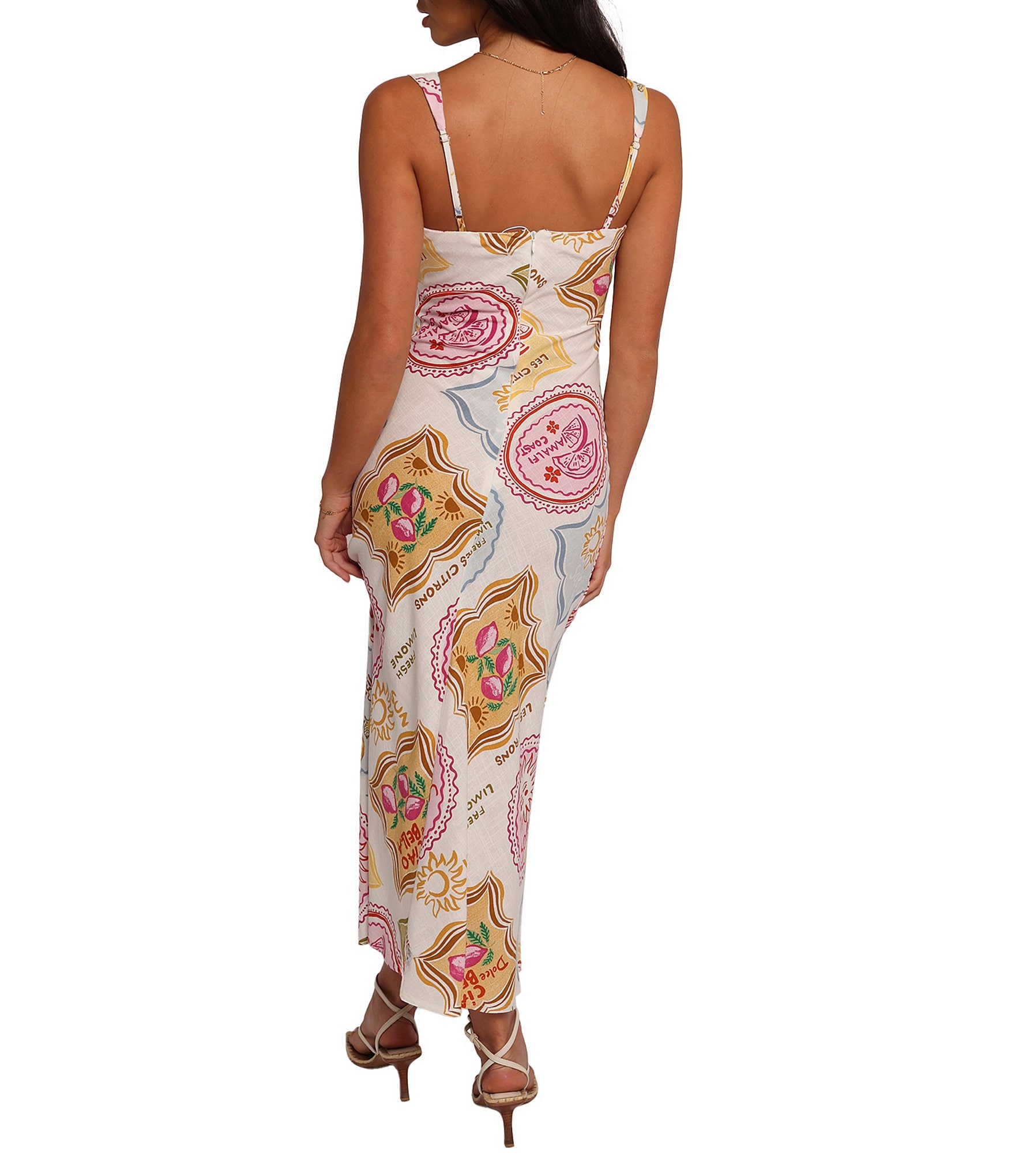 Petal & Pup Zinnia Linen Blend Printed V-Neck Sleeveless Slip Maxi Dress