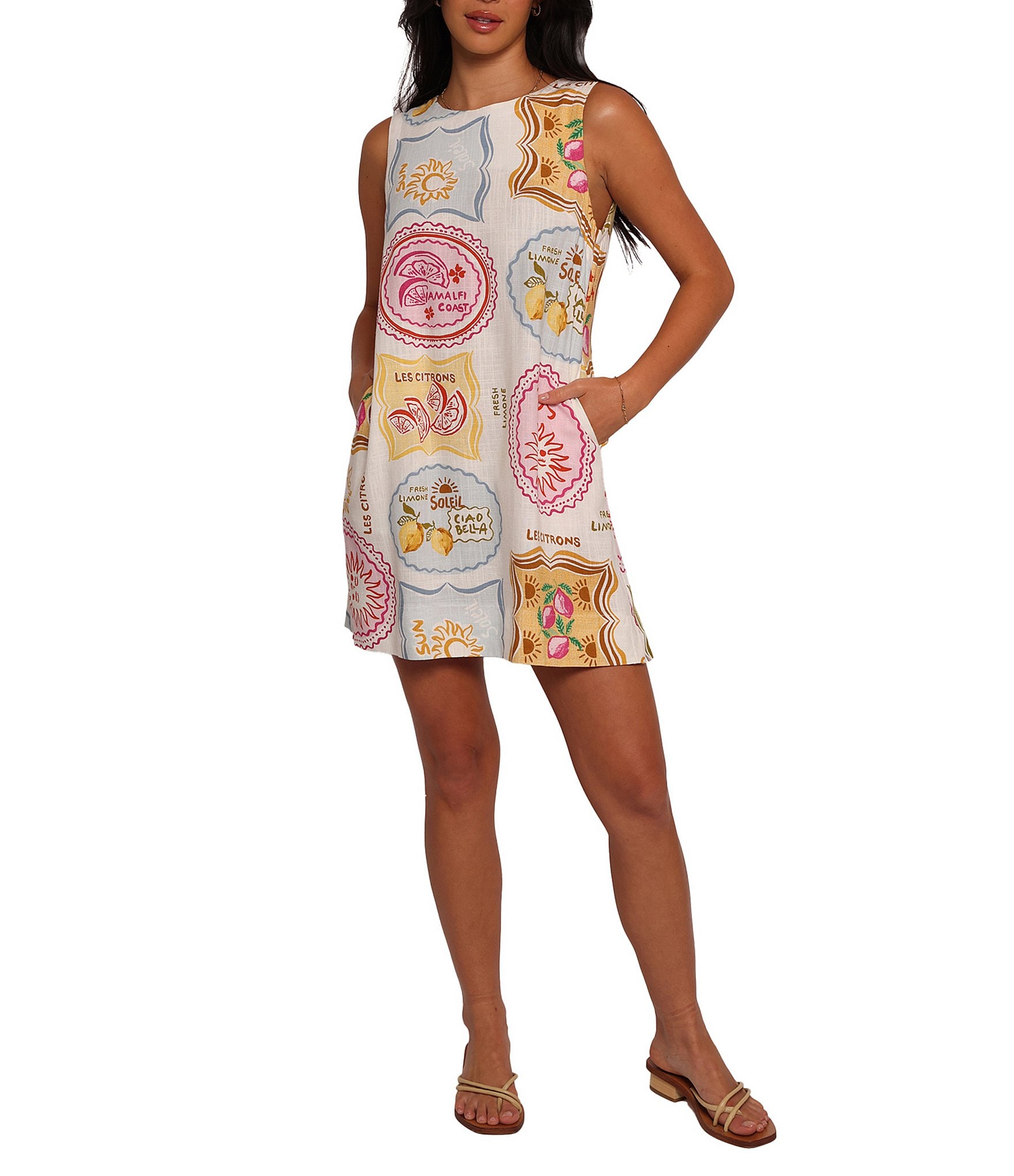 Petal & Pup Zoe Printed Linen Blend Round Neck Mini Dress