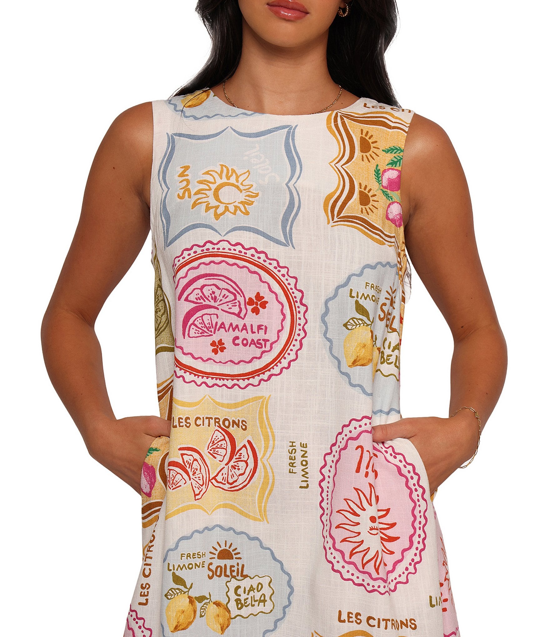 Petal & Pup Zoe Printed Linen Blend Round Neck Mini Dress