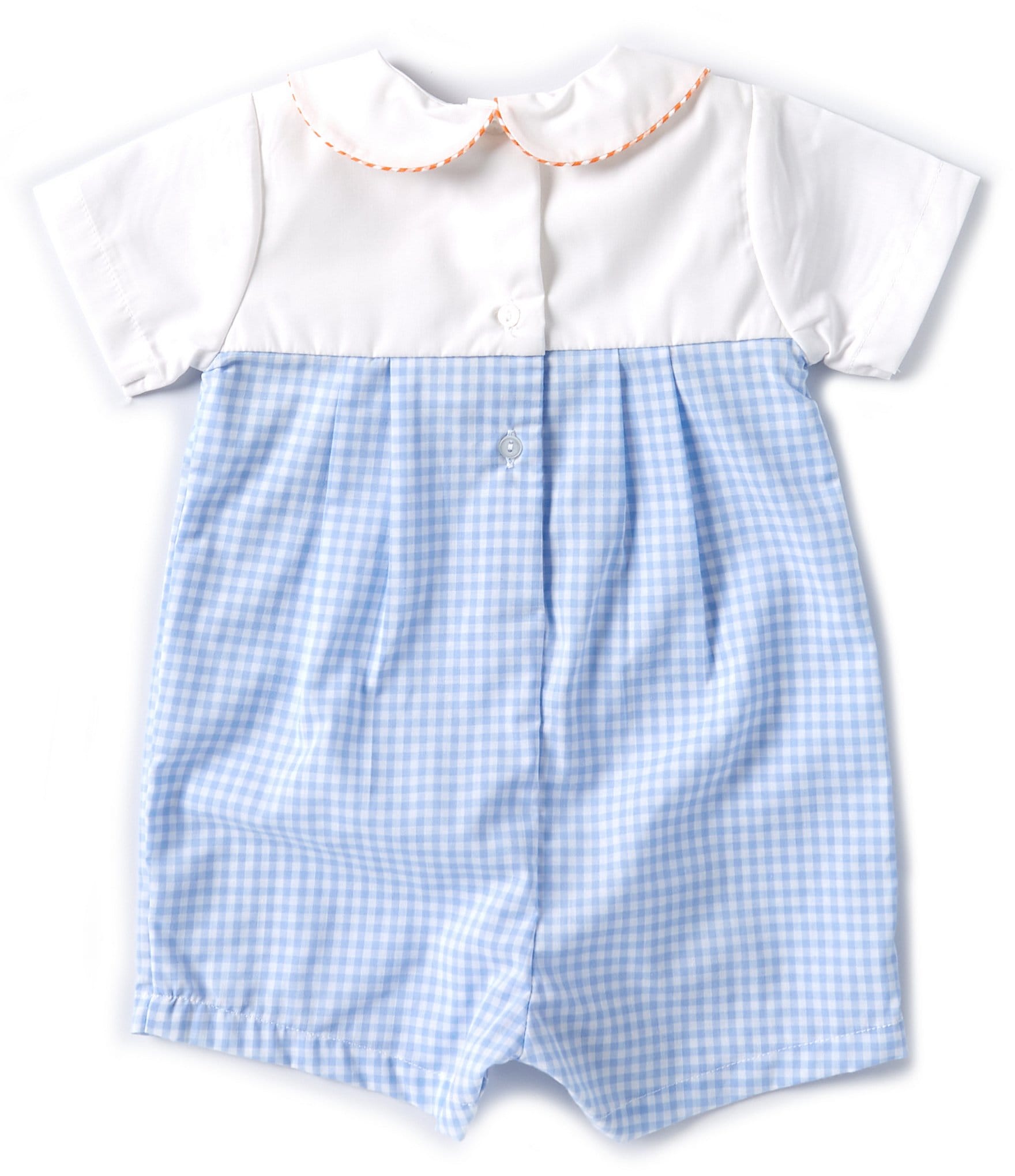 Petit Ami Baby Boys 3-24 Months Short Sleeve Solid Tractor Appliqued & Gingham Shortall