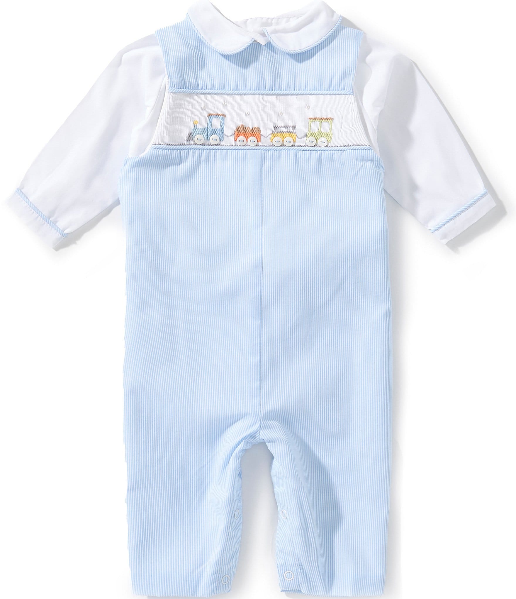 Petit Ami Baby Boys Long Sleeve Smocked Train Longall