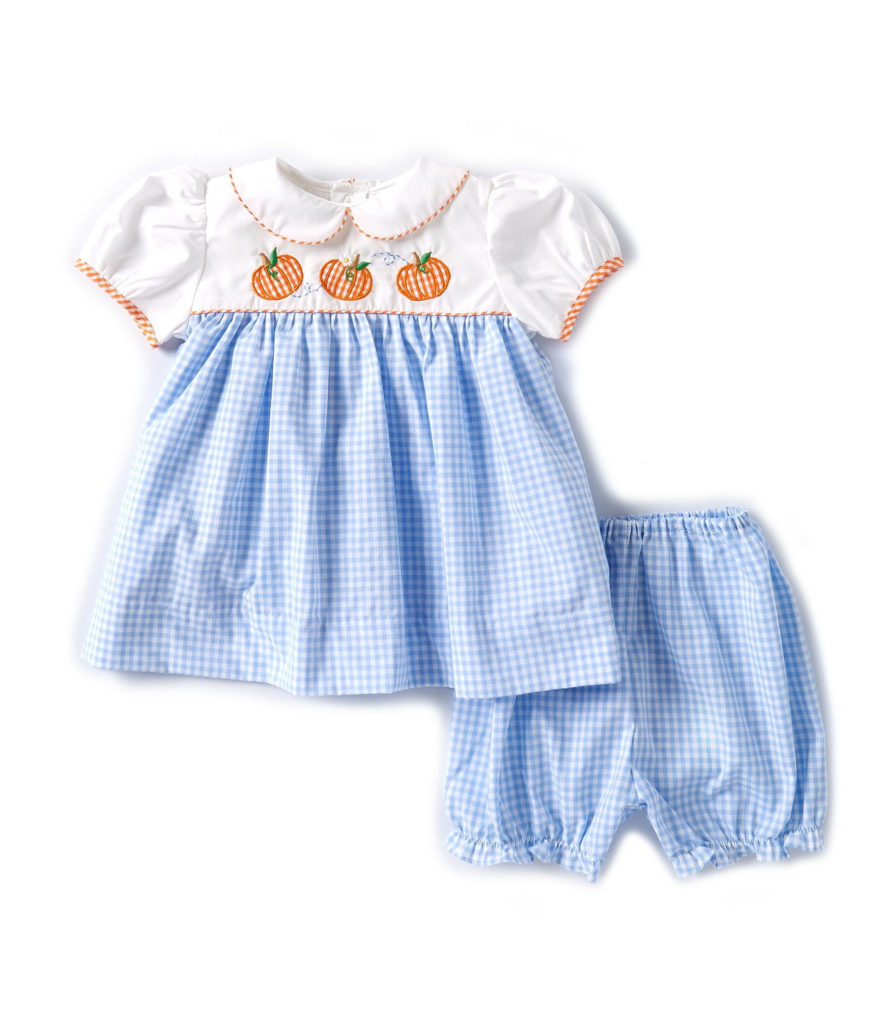 Petit Ami Baby Girls 3-24 Months Puffed Sleeve Pumpkin-Appliqued Gingham Colorblock Dress