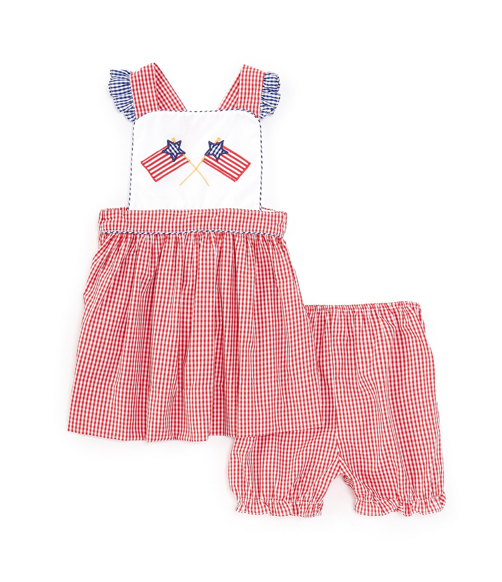 Petit Ami Baby Girls 12-24 Months Sleeveless Solid/Checked Americana Flag Fit-And-Flare Dress