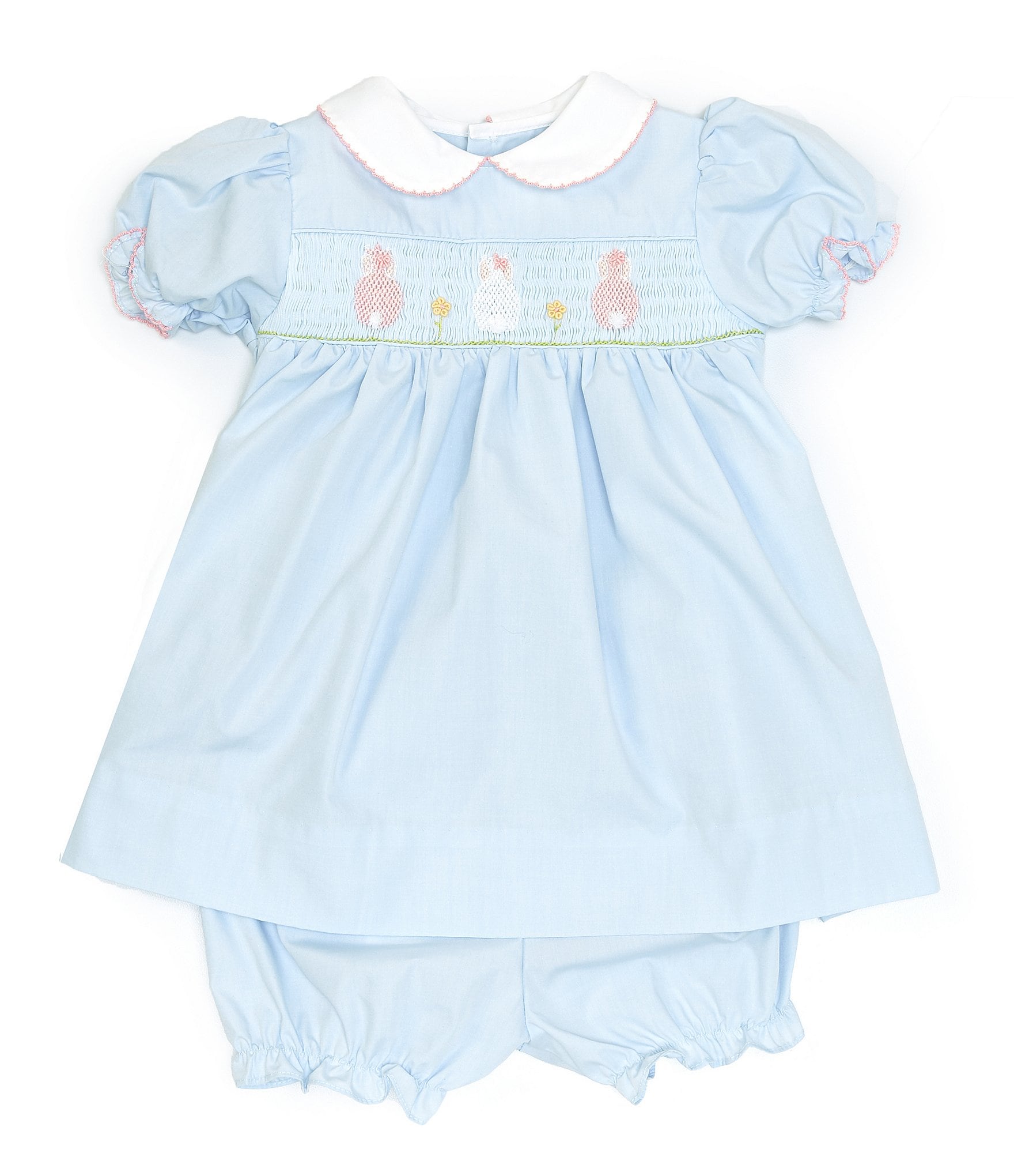 Petit Ami Baby Girls 3-24 Months Puffed-Sleeve Easter-Bunny-Embroidered 