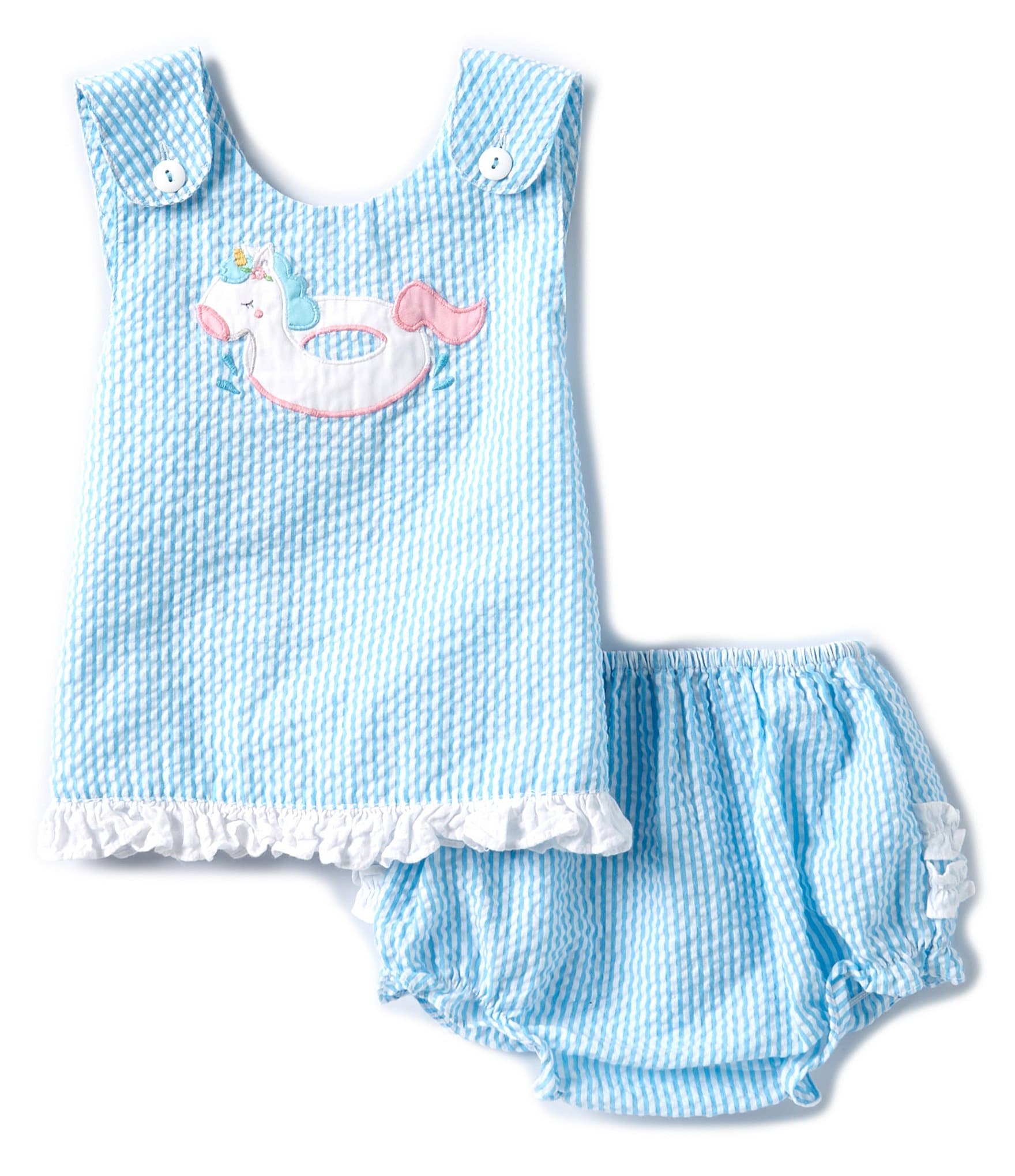 Petit Ami Baby Girls 3-24 Months Sleeveless Striped/Unicorn Applique Top & Bloomer Set