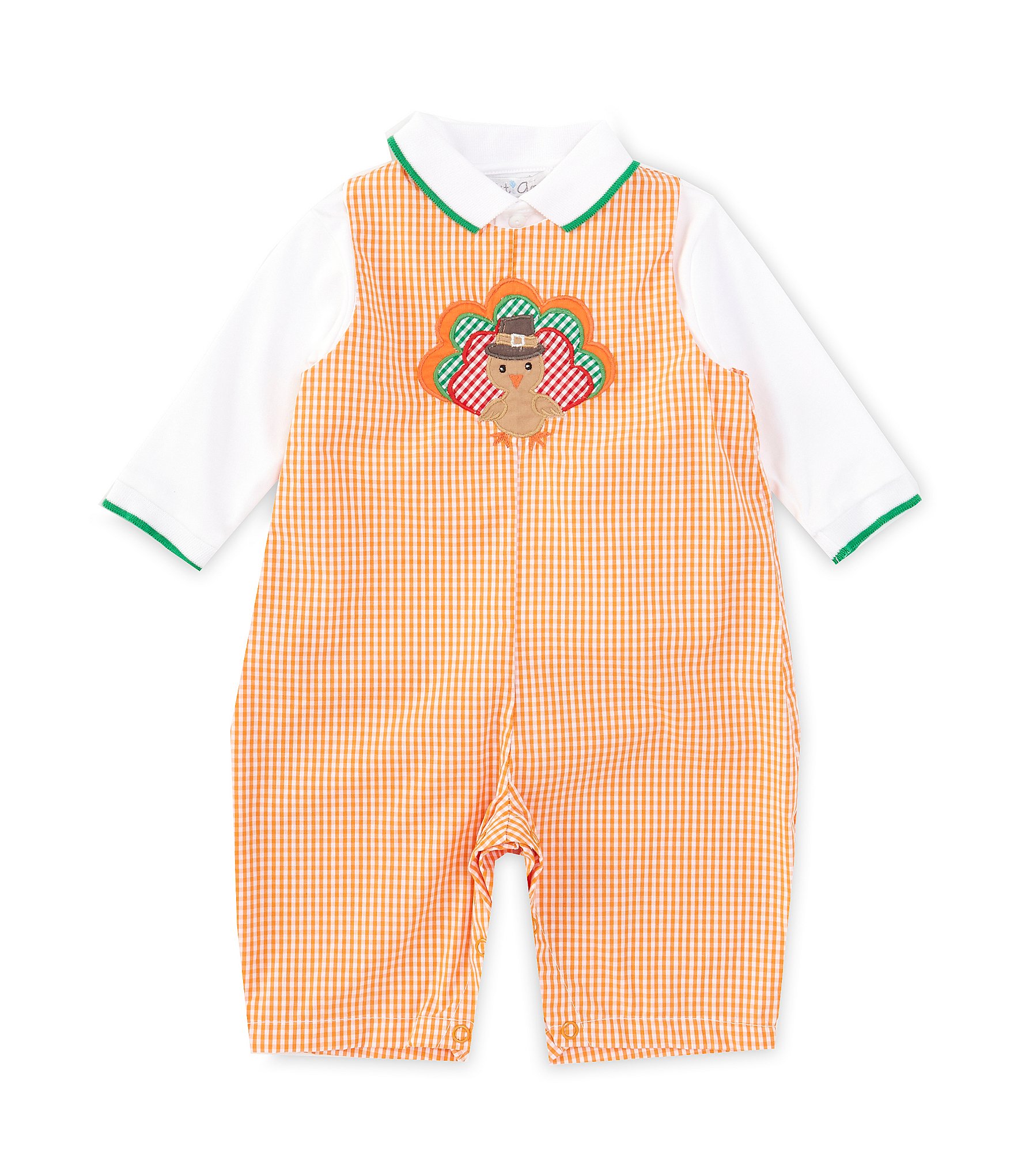 Petit Ami Baby Girls 3-24 Months Sleeveless Thanksgiving Turkey Woven Coverall & Long Sleeve Knit Top Set