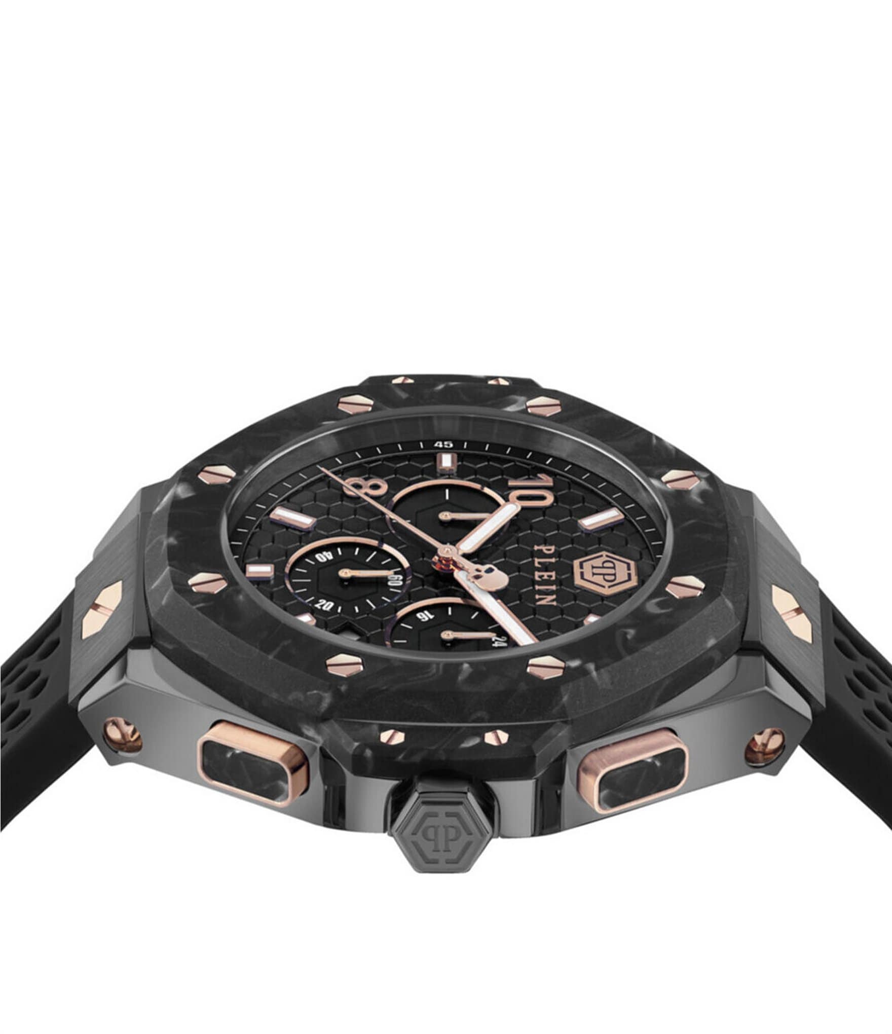 Philipp Plein Men's Chrono Royal Black Silicone Strap Buckled Watch