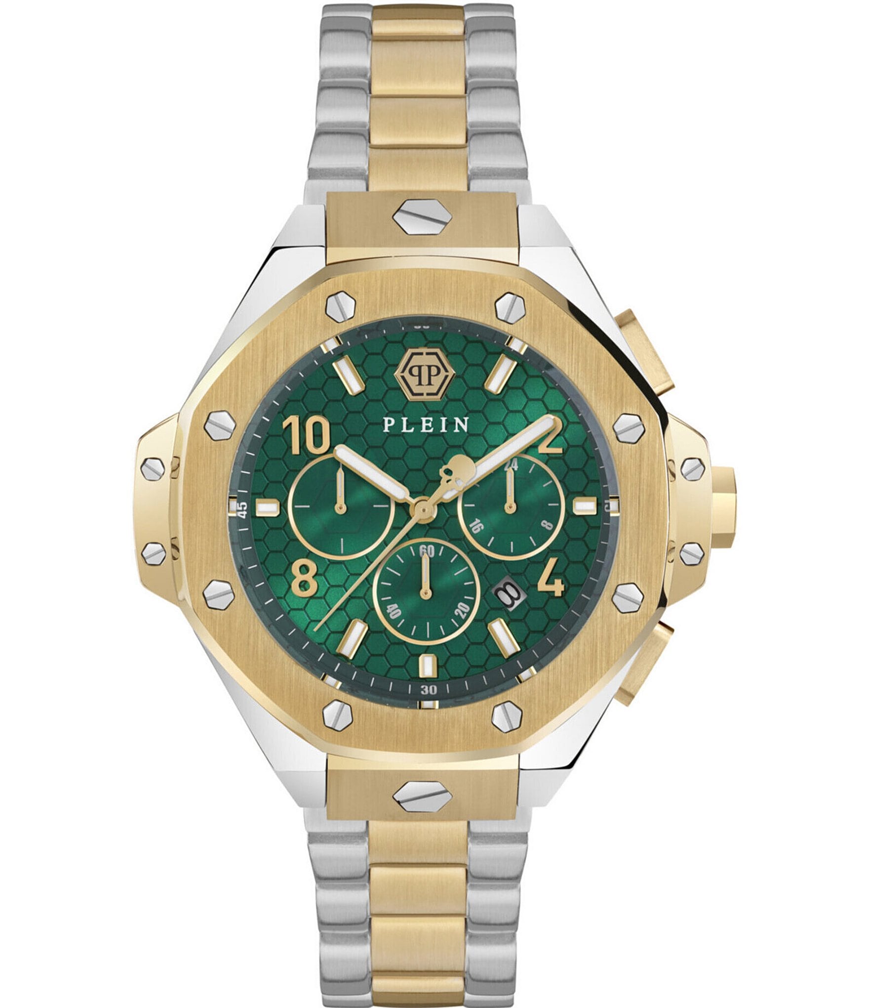 Philipp Plein Men's Chrono Green Dial Royal Two Tone Stainless Steel Bracelet Watch