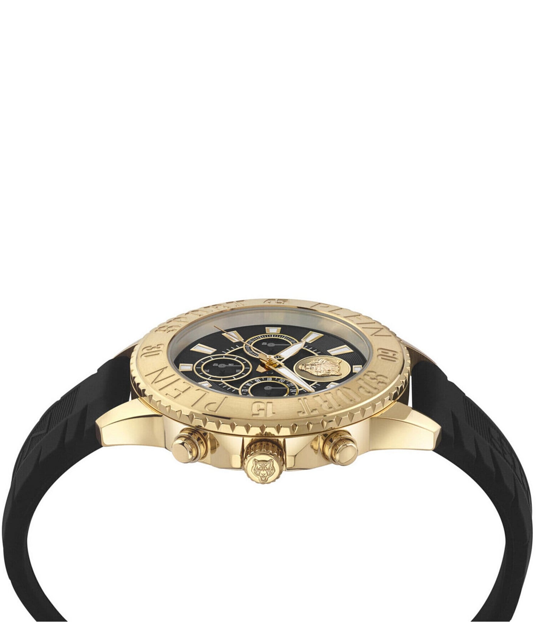 Philipp Plein Men's Glam Chronograph Gold Metal Black Silicone Strap Watch