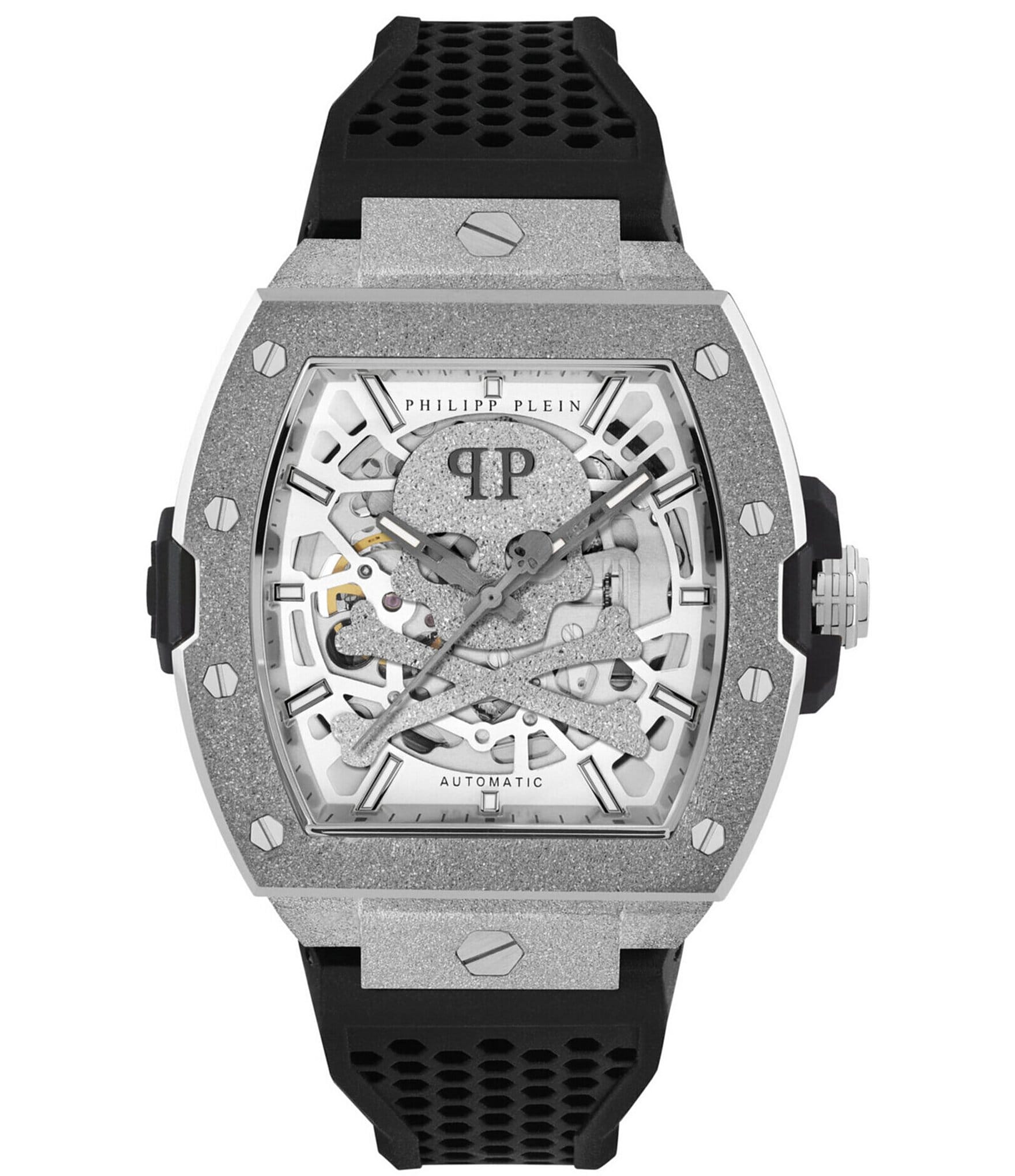 Philipp Plein Men's The Keleton Frosted Automatic Silicone Strap Watch