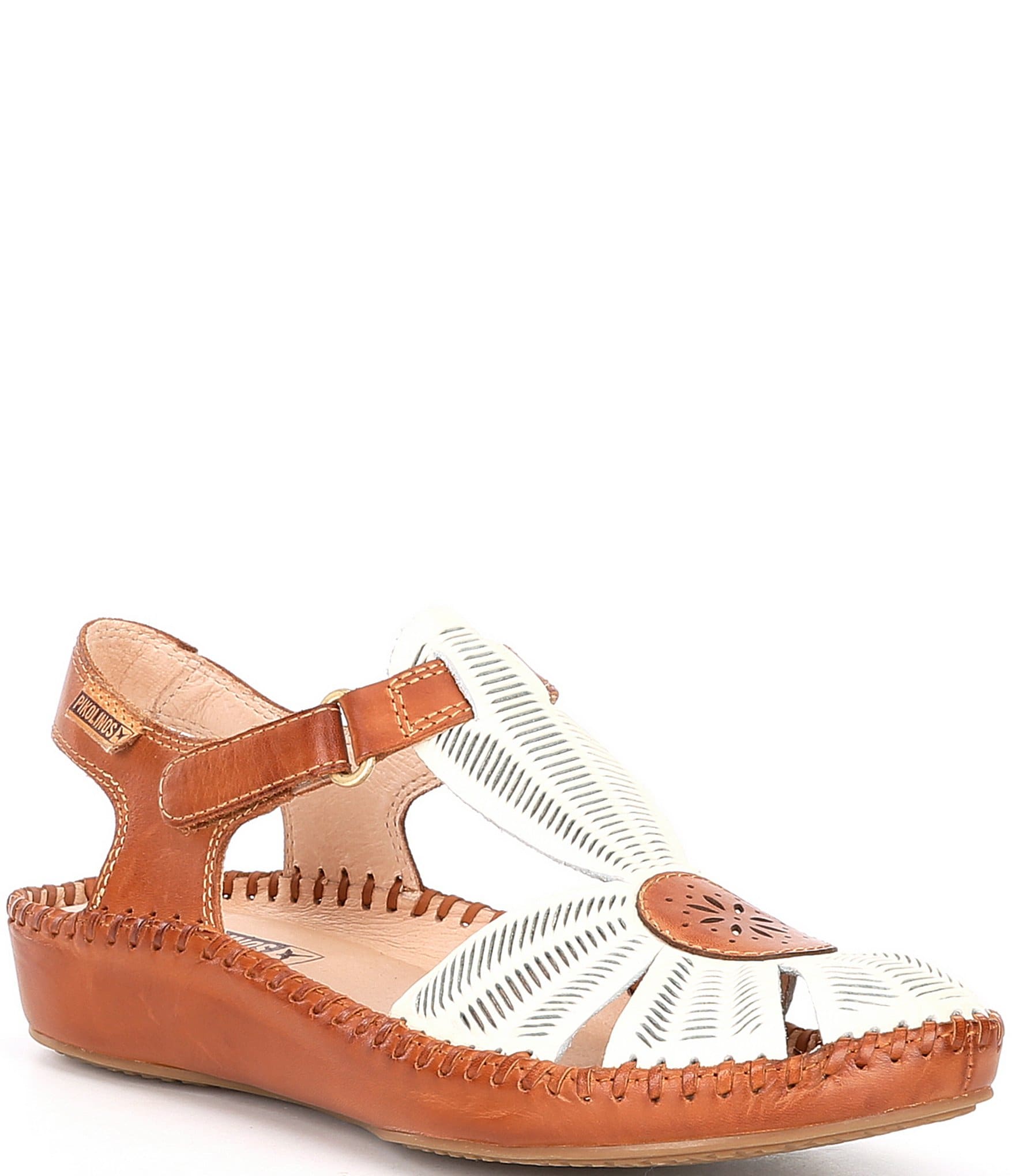 Pikolinos P Vallarta Leather Cut-Out Detail T-Strap Wedge Sandals ...
