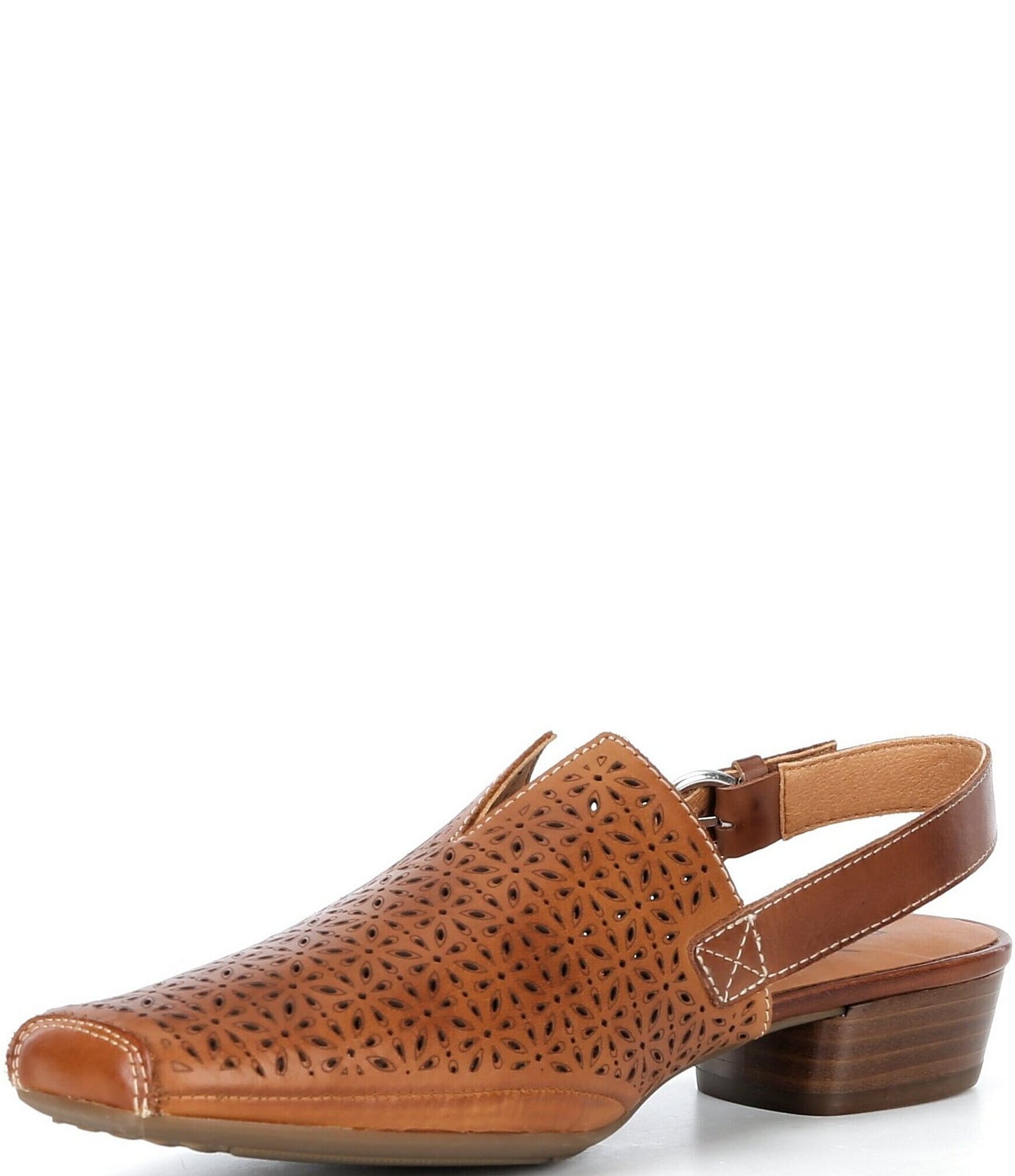Pikolinos Alameda Perforated Leather Block Heel Slingback Pumps