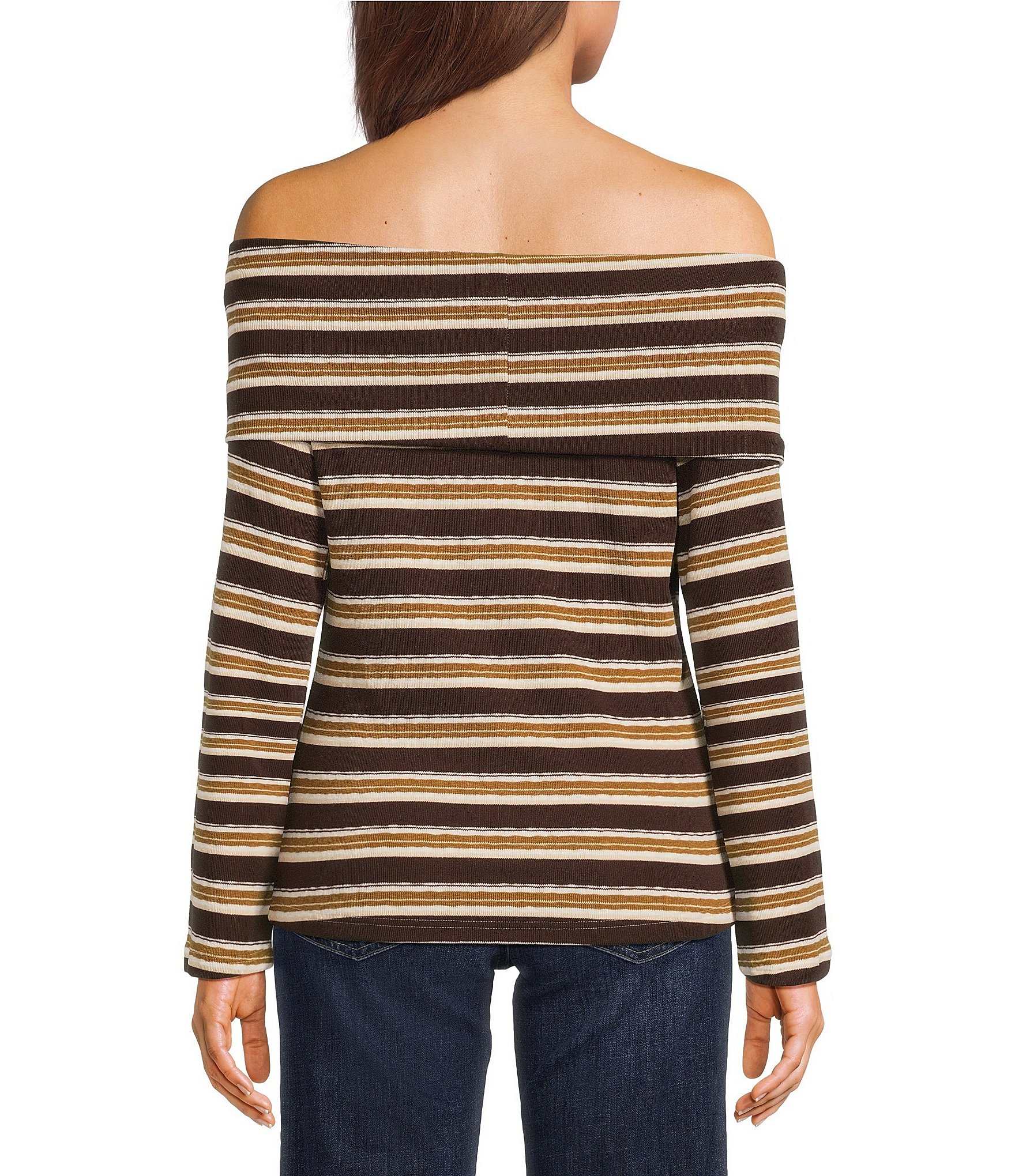 Pink Robin Striped Off-The-Shoulder Foldover Top