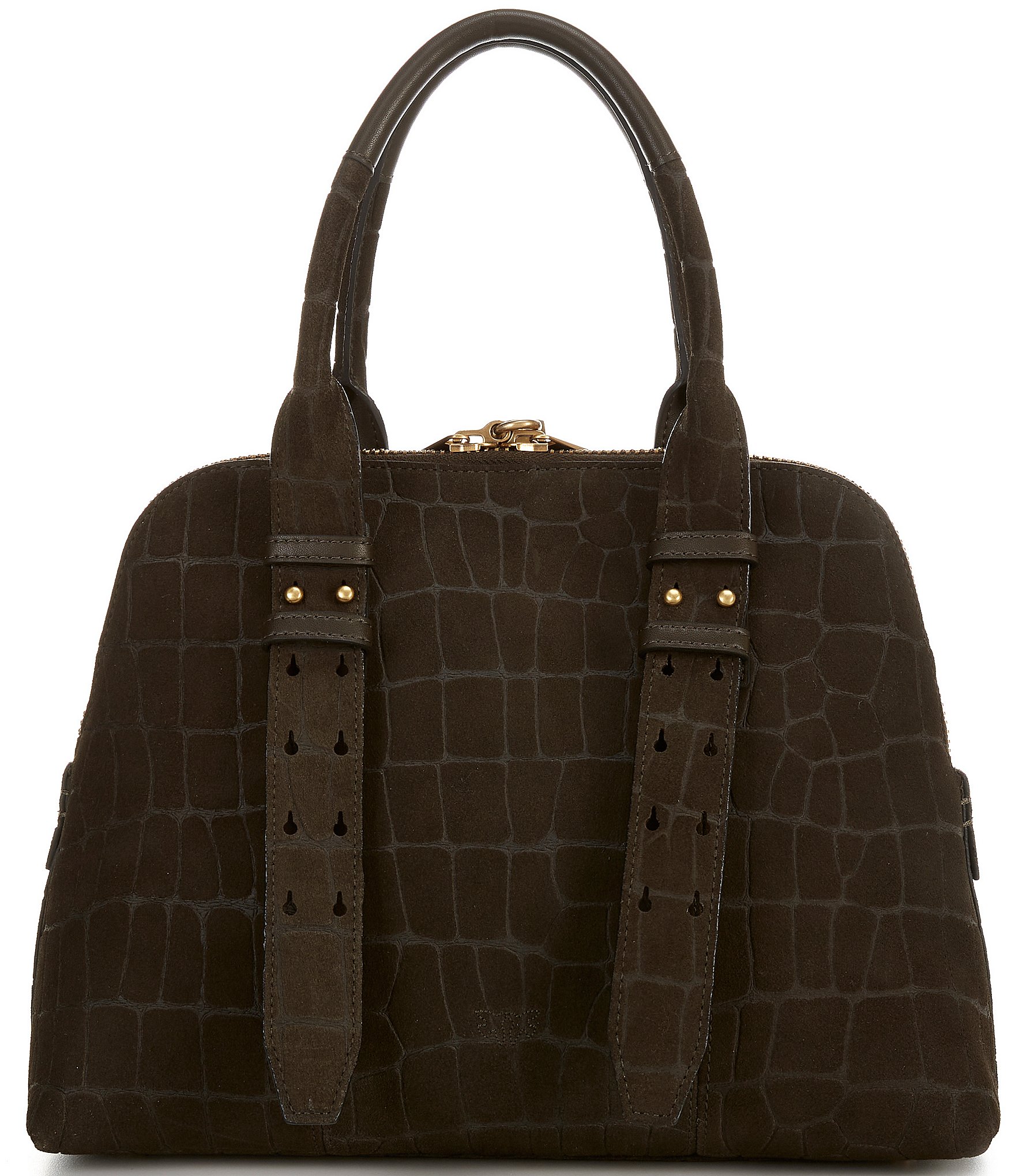 PINKO Croc Embossed Nubuck Medium Bowling Satchel Handle Bag