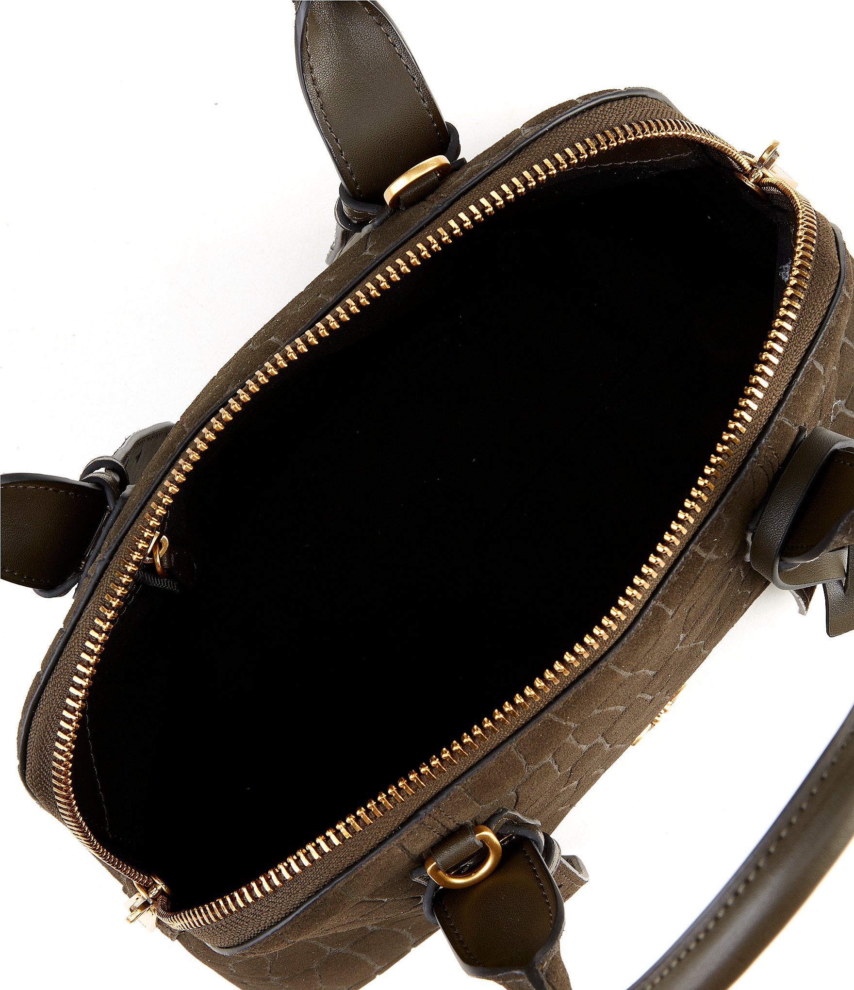 PINKO Croc Embossed Nubuck Medium Bowling Satchel Handle Bag