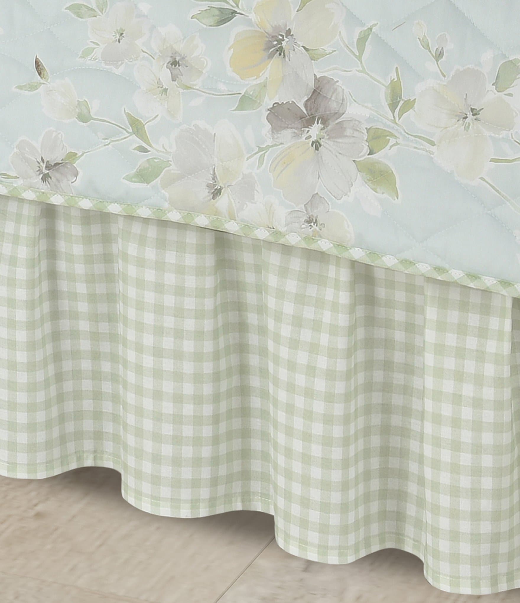 Piper & Wright Cassia Quilt Collection Gingham Mint Green Ruffled Bed Skirt
