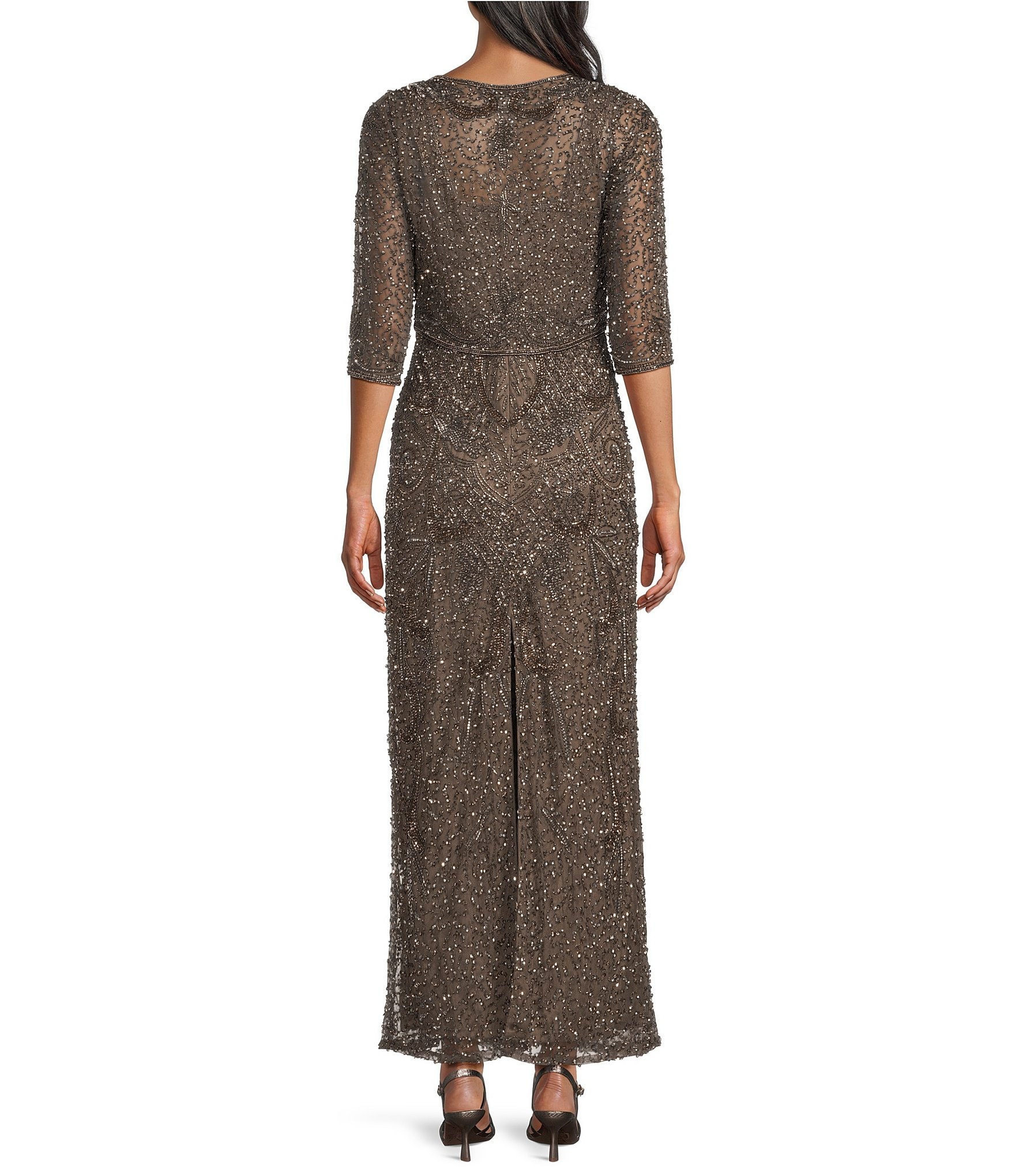 Pisarro Nights Petite Size All Over Beaded Mesh Jacket Dress