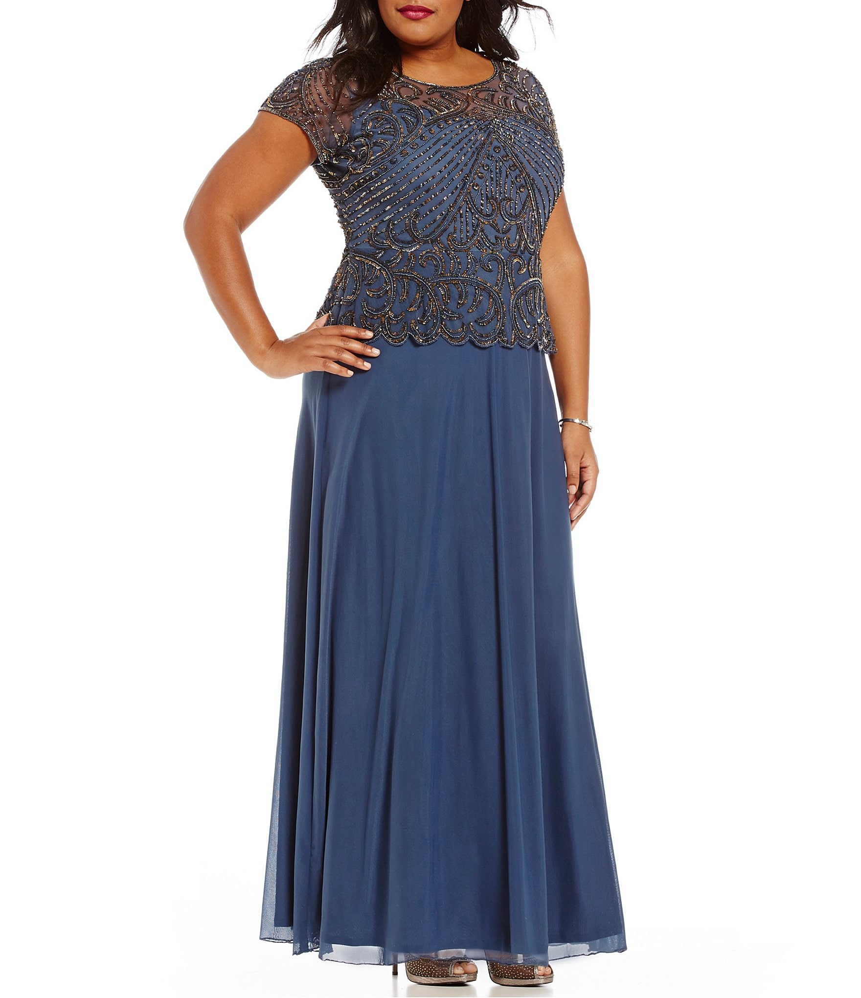 Pisarro Nights Plus Beaded Peplum Dress | Dillards