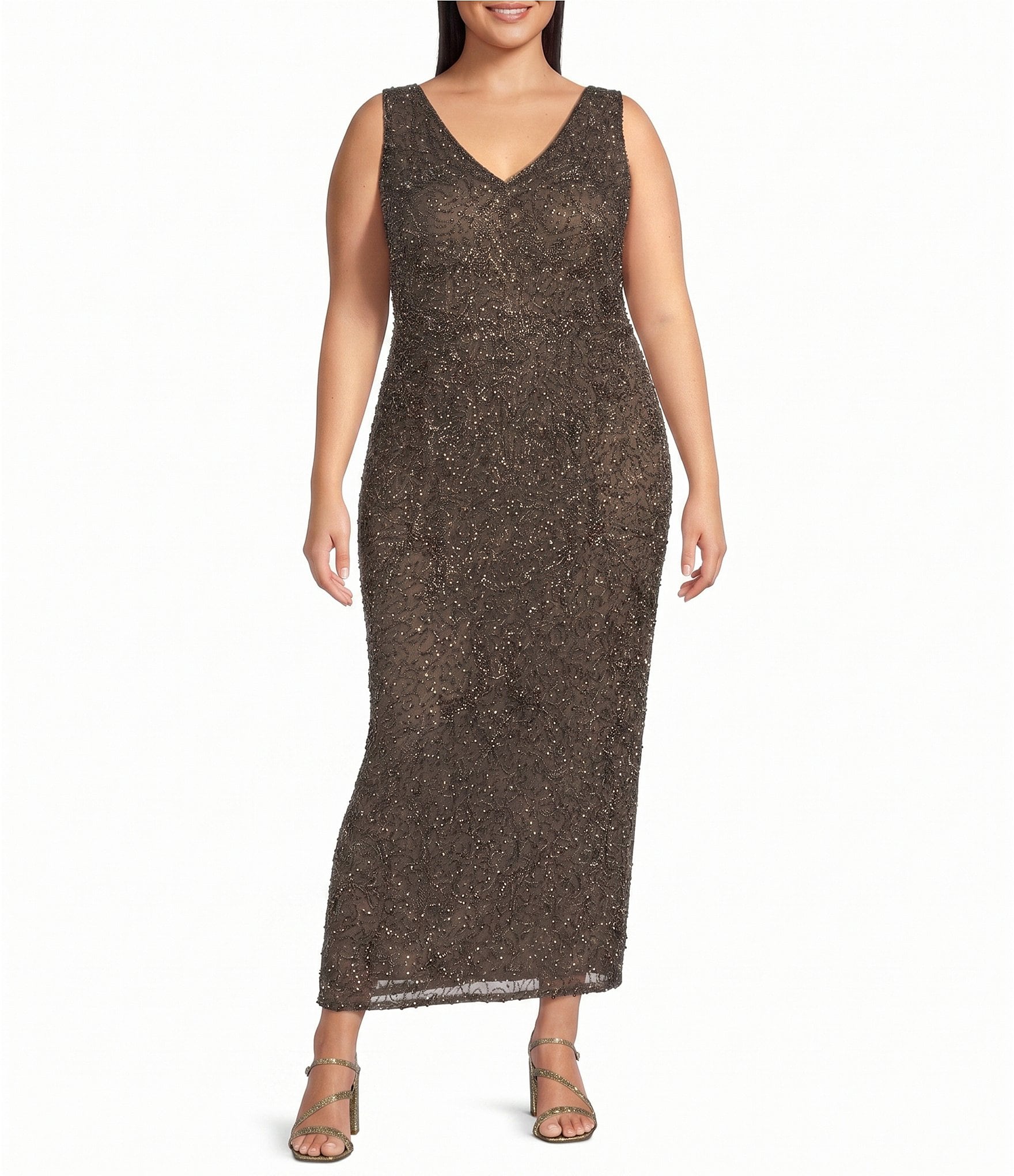 Pisarro Nights Plus Size All Over Beaded Mesh Jacket Dress