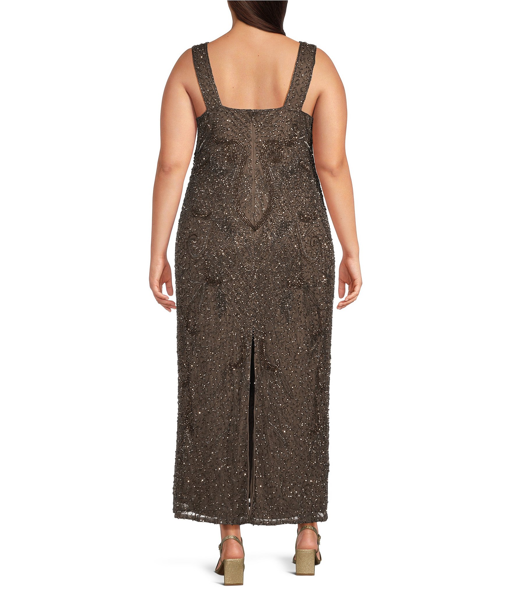 Pisarro Nights Plus Size All Over Beaded Mesh Jacket Dress
