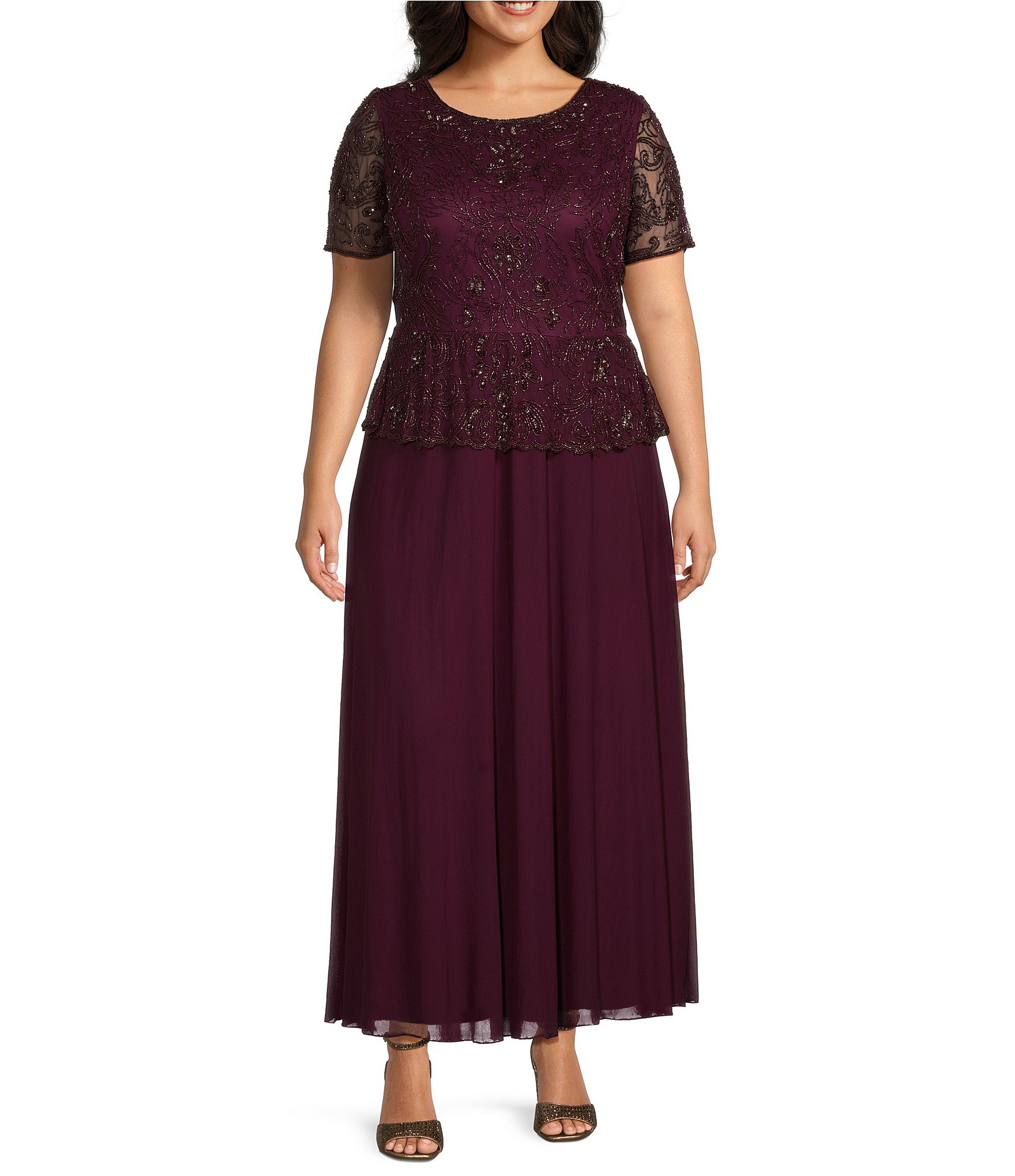 Pisarro Nights Plus Size Scoop Neck Short Sleeve Beaded Dress | Dillard's