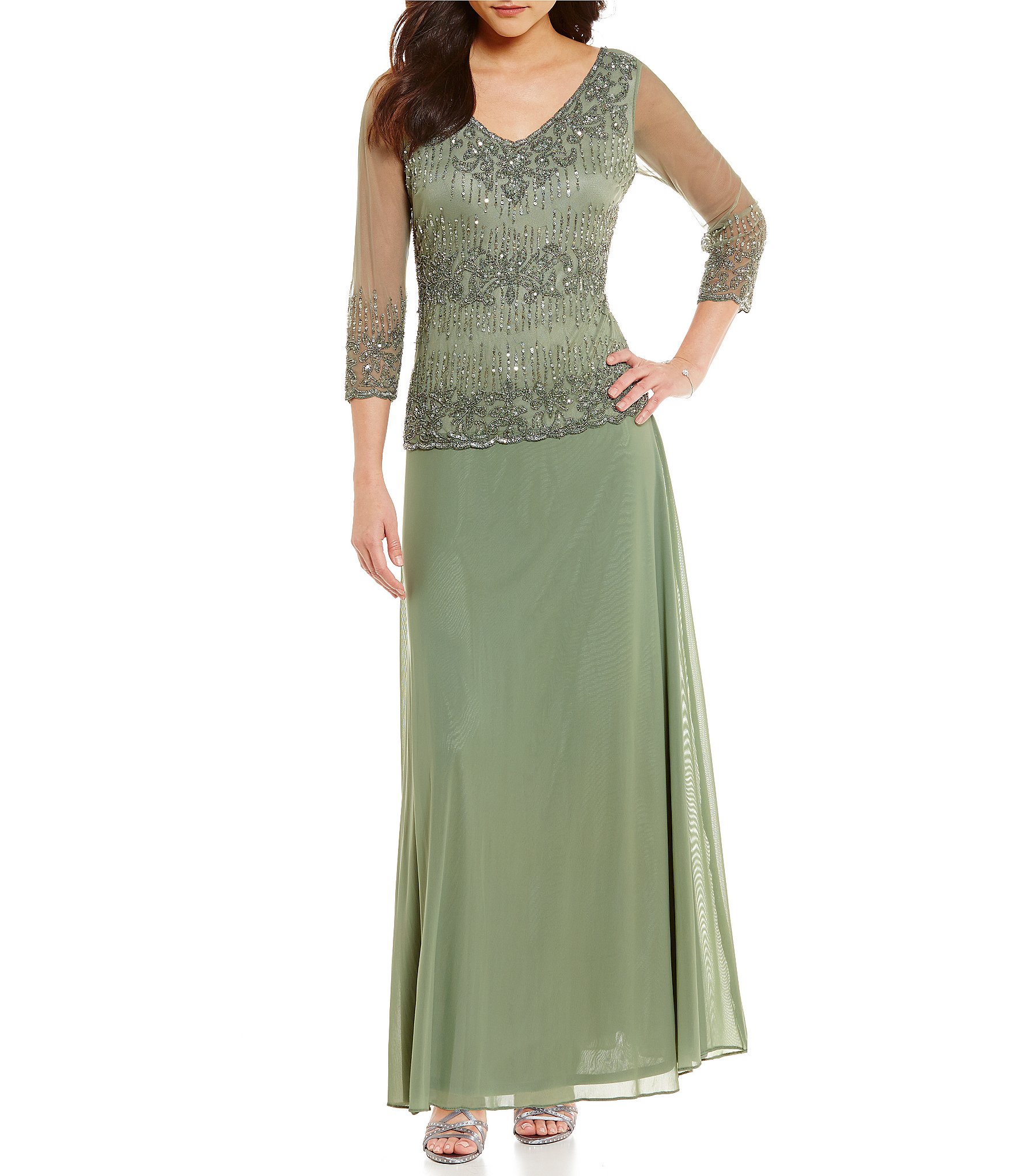 pisarro nights sleeveless beaded gown