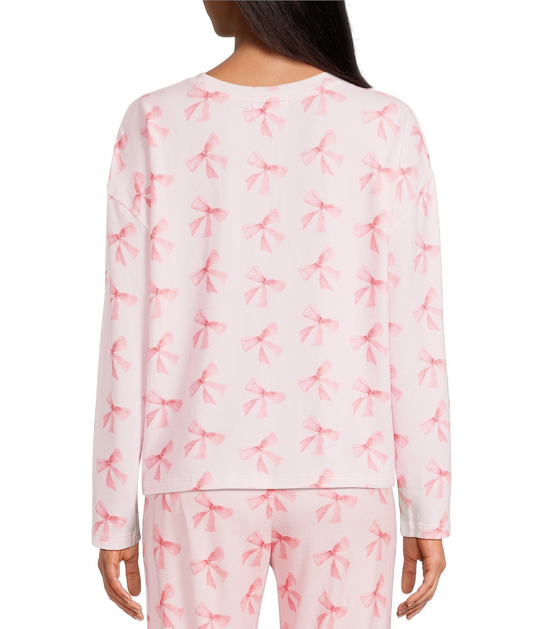 PJ Salvage Bow Print Long Sleeve Crew Neck Jersey Knit Sleep Top