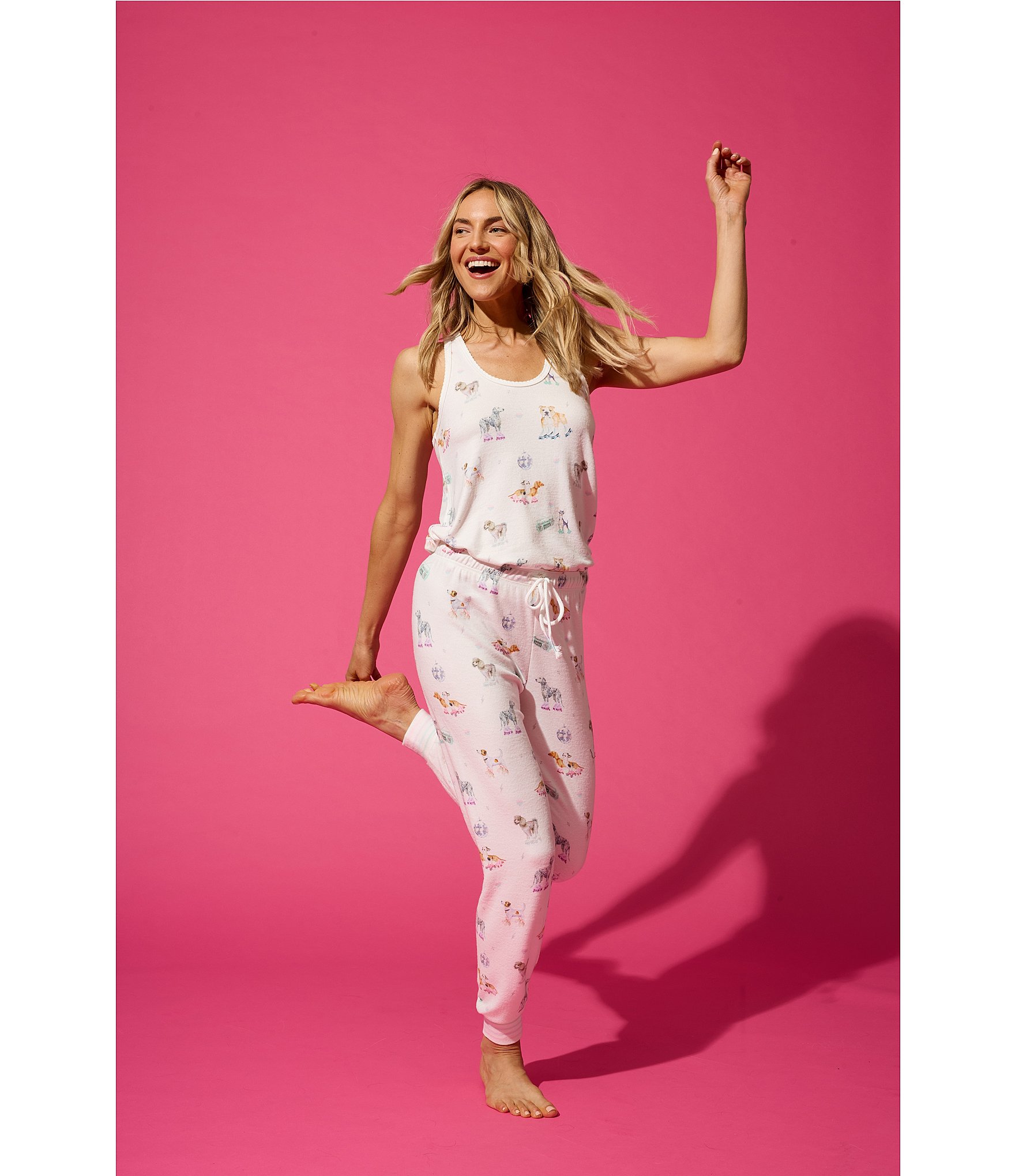 PJ Salvage Disco Dog Peachy Knit Drawstring Tie Coordinating Sleep Jogger