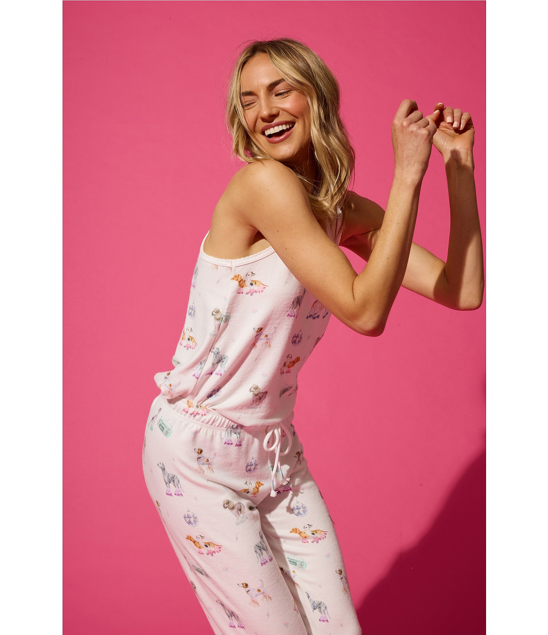 PJ Salvage Disco Dog Peachy Knit Drawstring Tie Coordinating Sleep Jogger