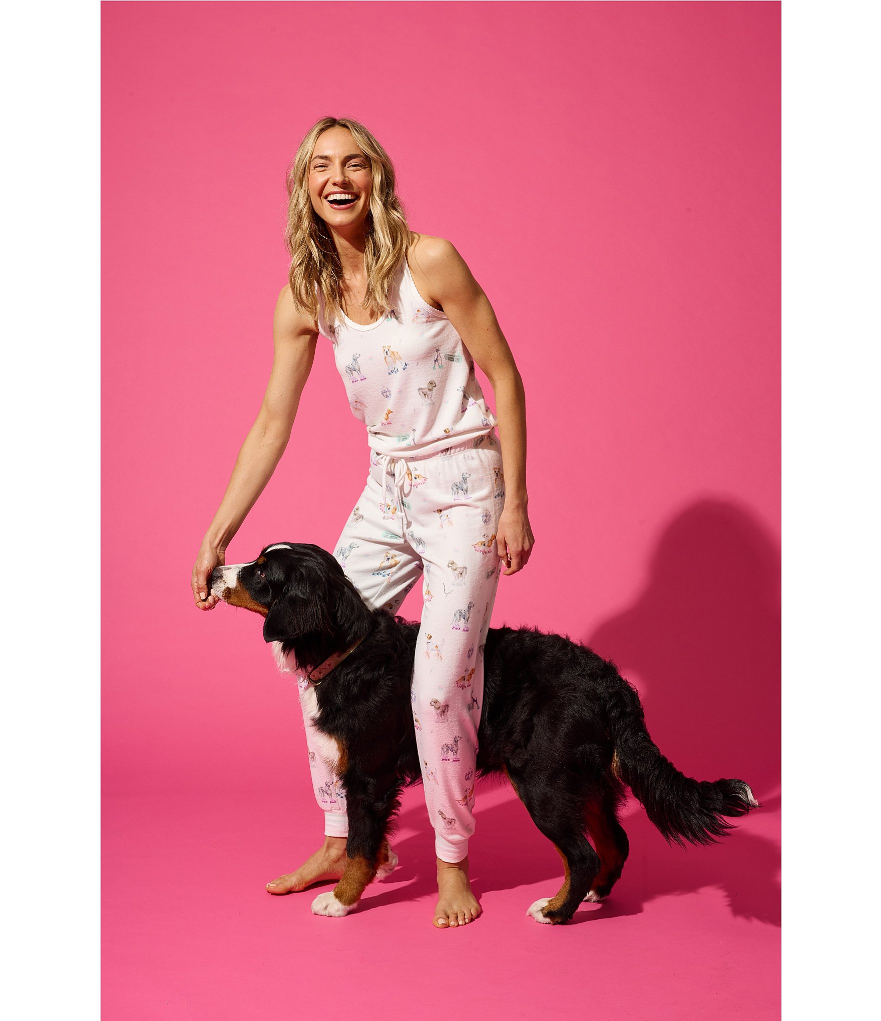 PJ Salvage Disco Dogs Sleeveless Scoop Neck Peachy Knit Coordinating Sleep Top