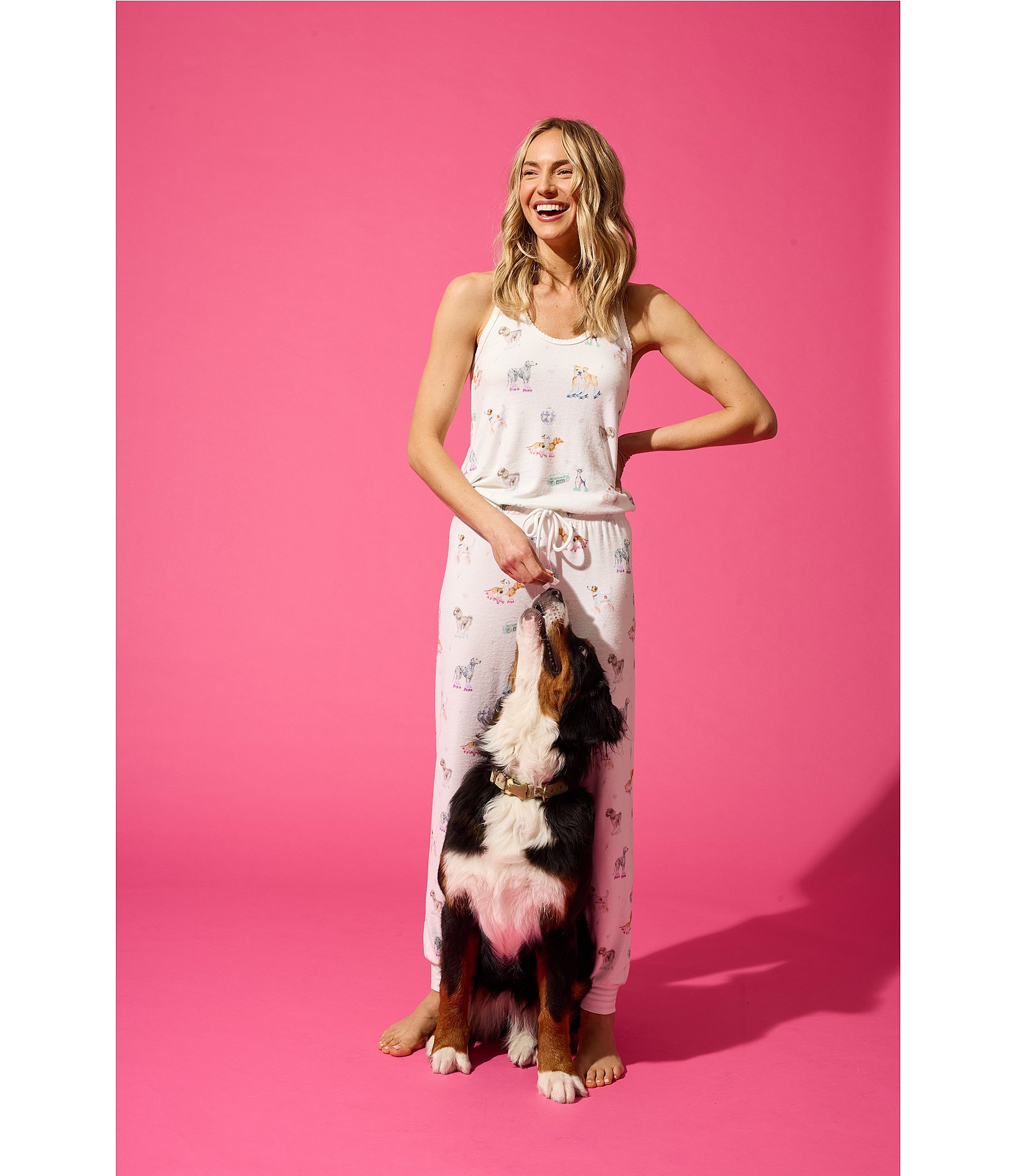 PJ Salvage Disco Dogs Sleeveless Scoop Neck Peachy Knit Coordinating Sleep Top