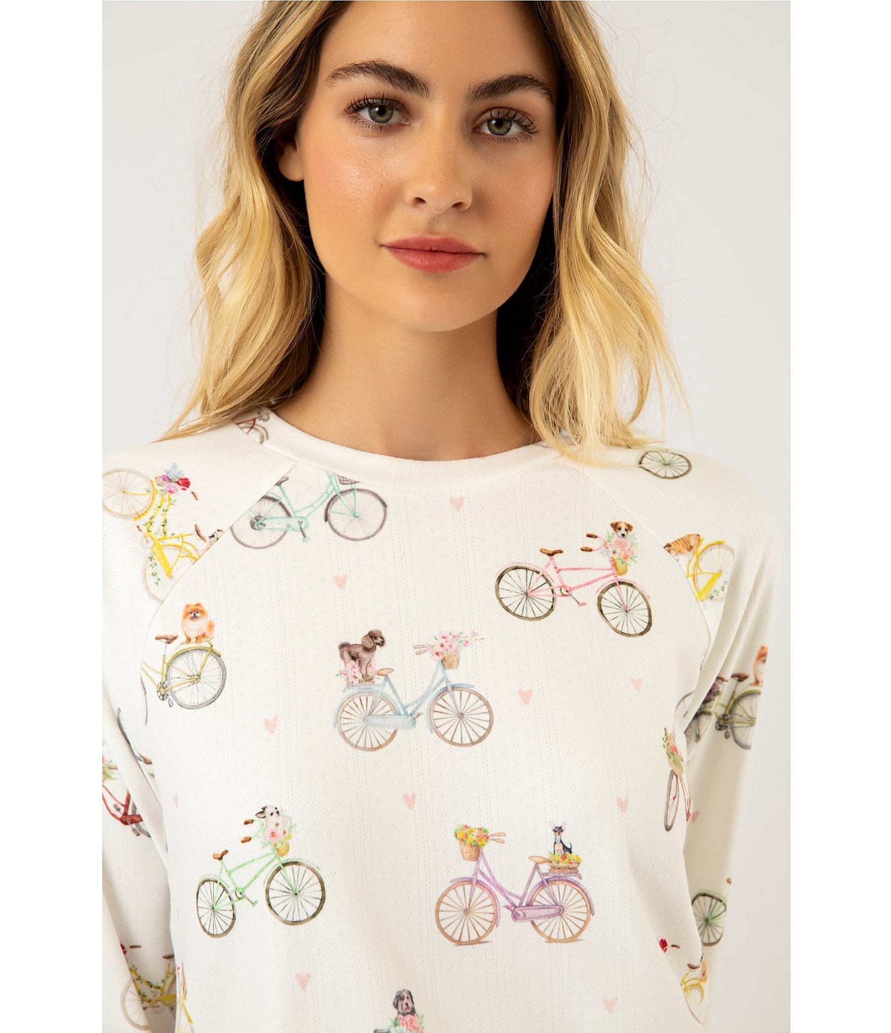 PJ Salvage Long Sleeve Bike Print Double Brushed Pointelle Coordinating Sleep Top