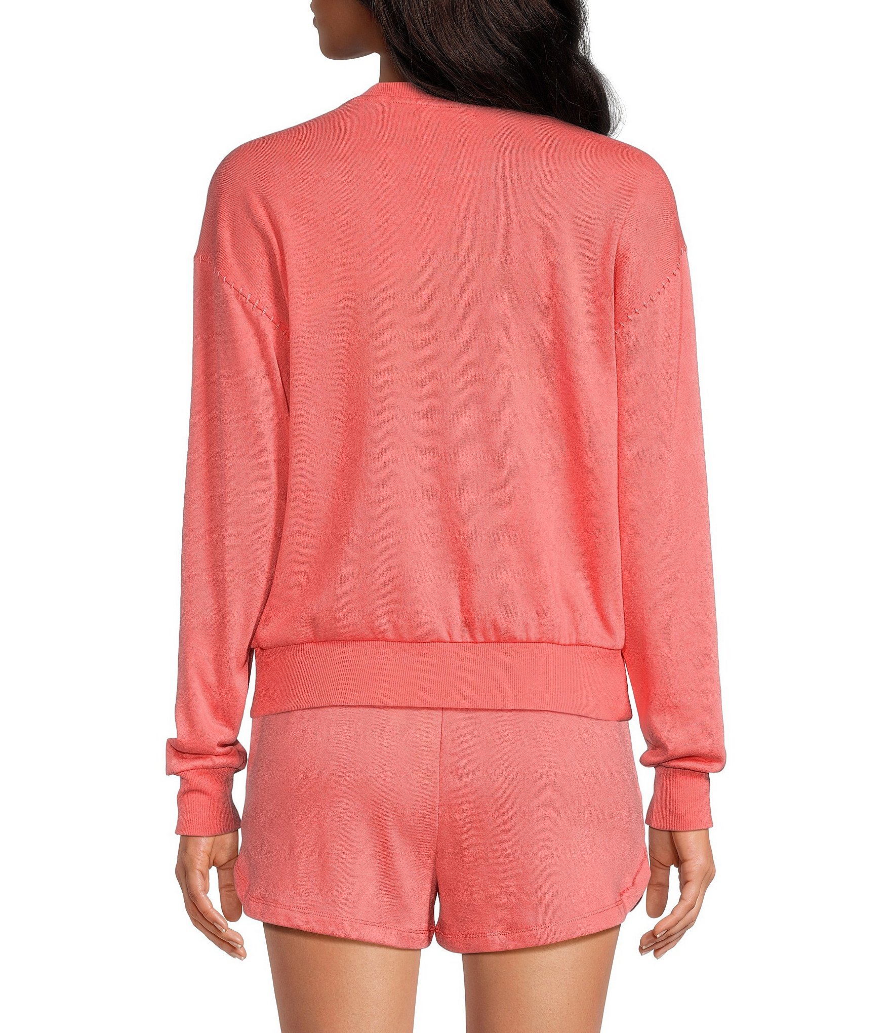 PJ Salvage Long Sleeve Crew Neck Whipstitch Cocktails Please French Terry Pullover