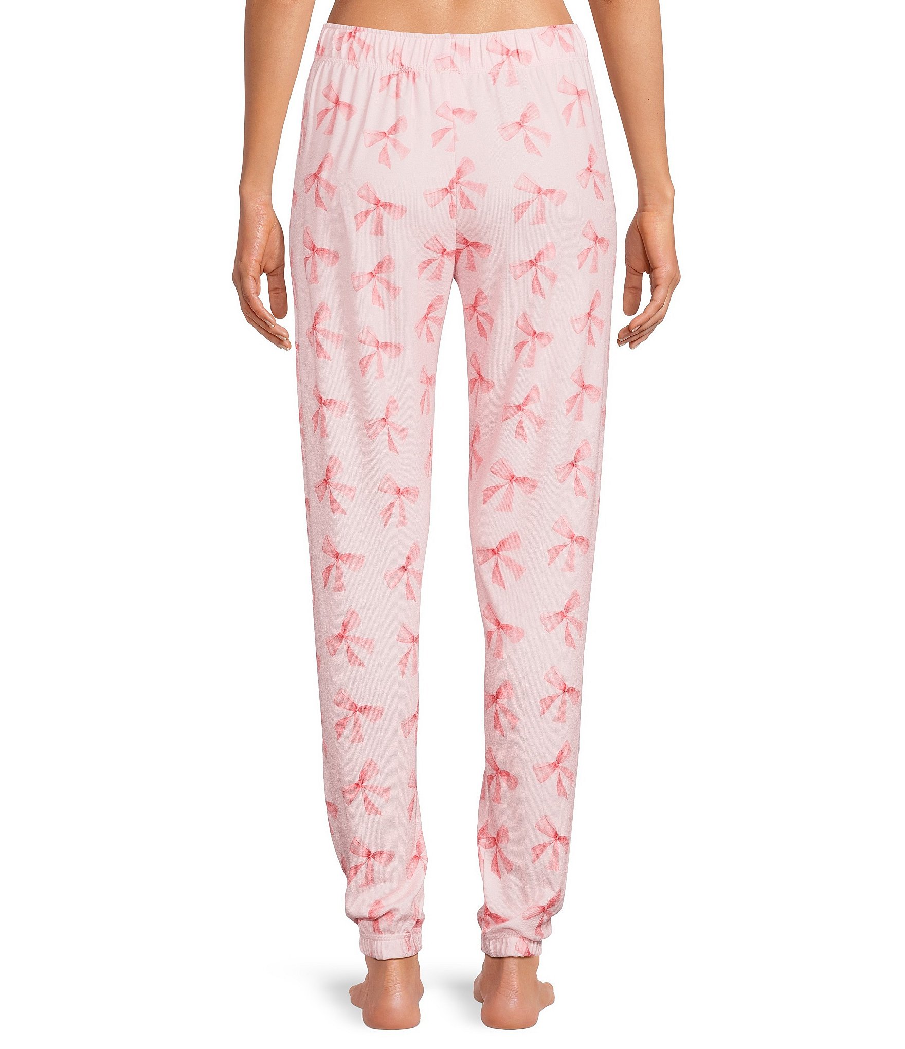 PJ Salvage Peachy Knit Bow Print Drawstring Tie Coordinating Sleep Jogger
