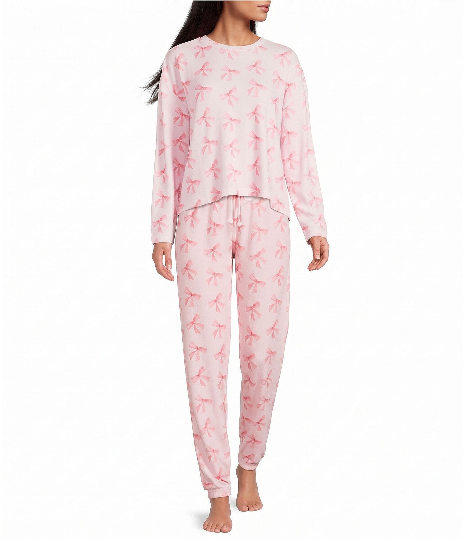 PJ Salvage Peachy Knit Bow Print Drawstring Tie Coordinating Sleep Jogger