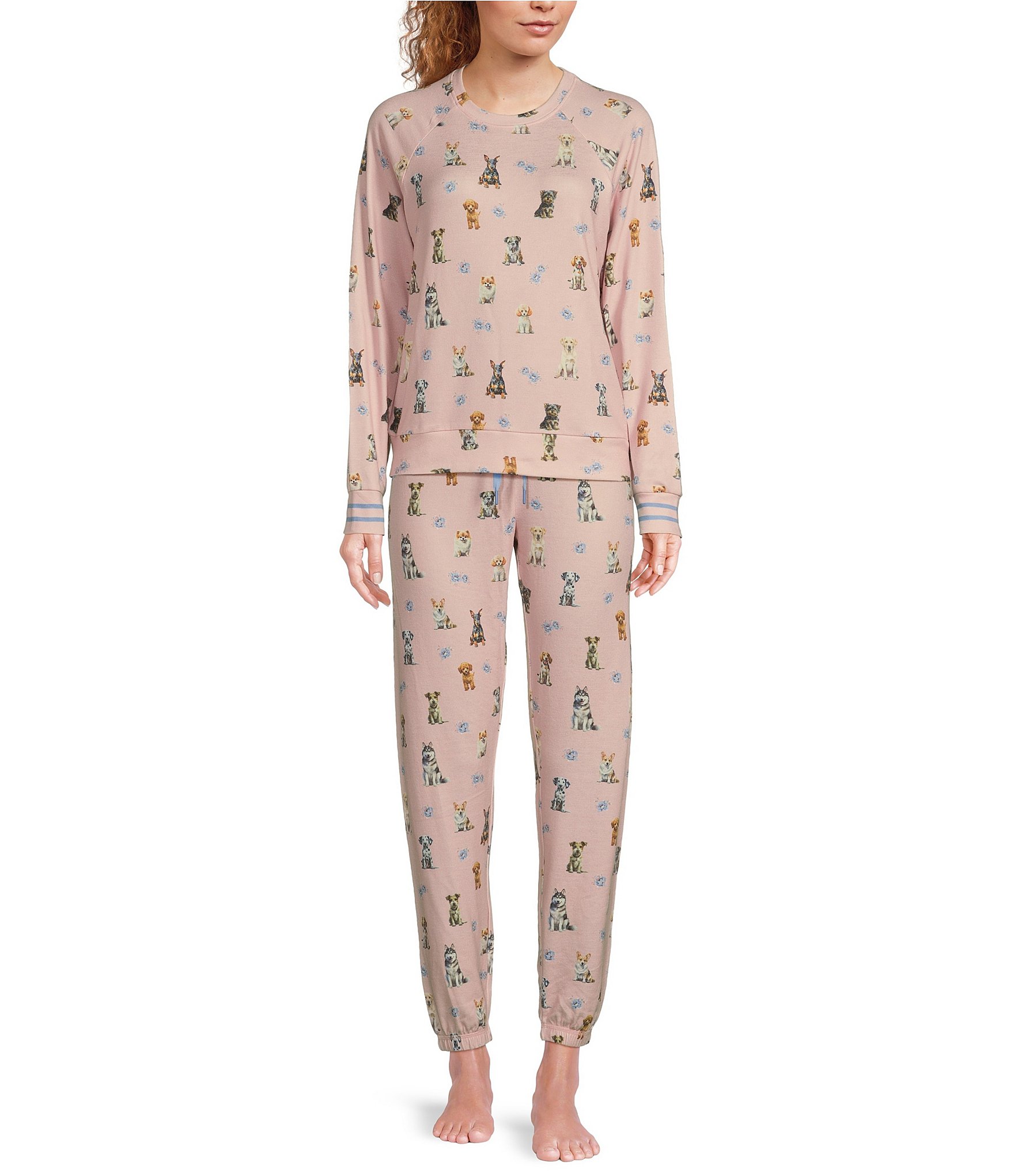 PJ Salvage Peachy Knit Coordinating Dog Print Sleep Jogger