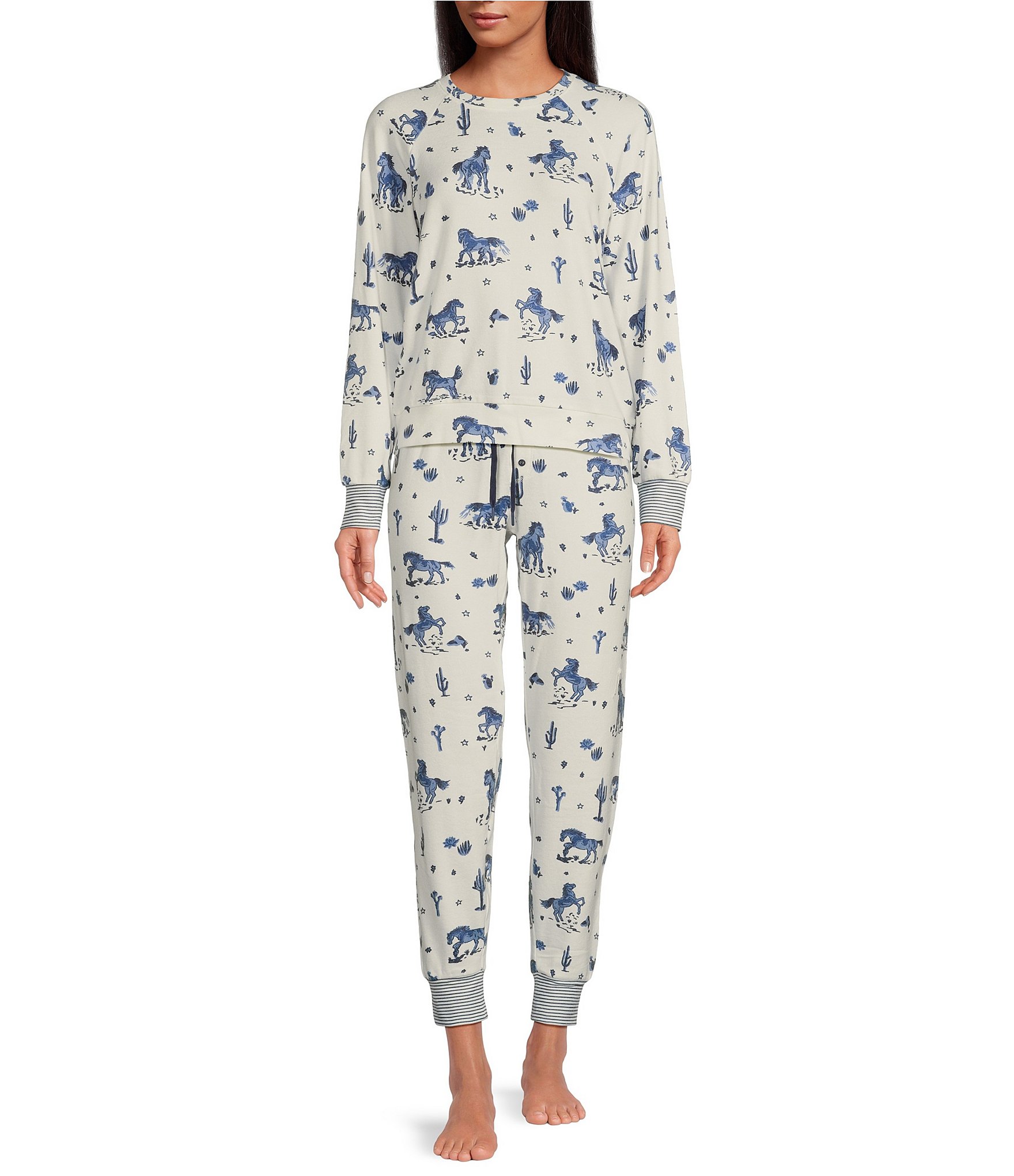 PJ Salvage Peachy Knit Coordinating Western Print Sleep Jogger