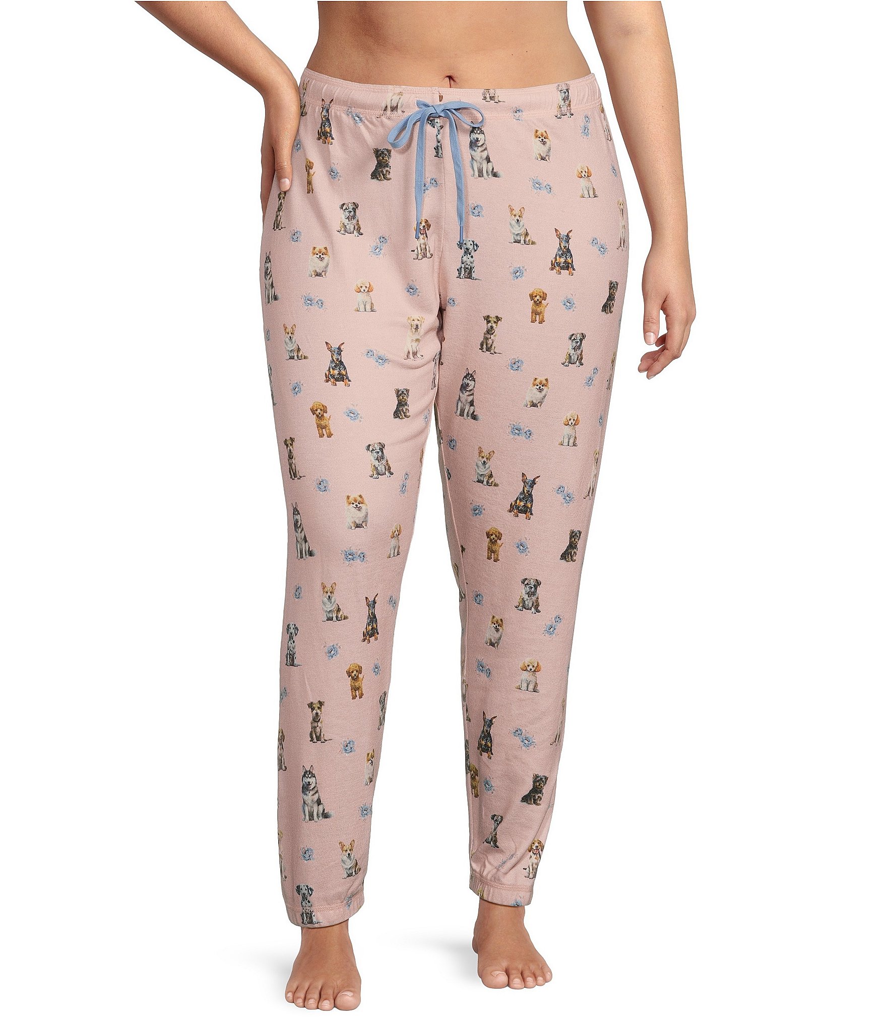 PJ Salvage Plus Size Peachy Knit Coordinating Dog Print Sleep Jogger