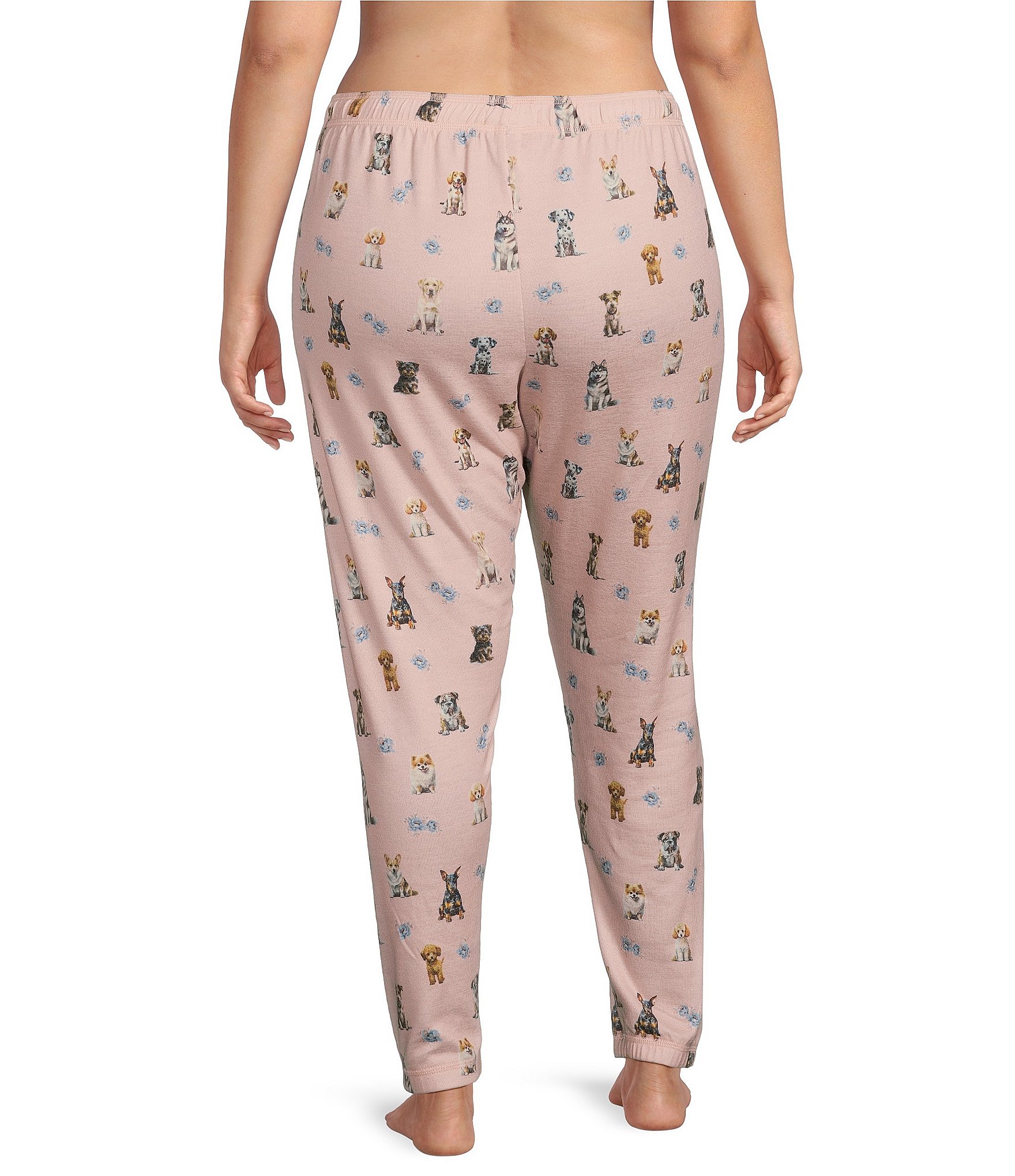 PJ Salvage Plus Size Peachy Knit Coordinating Dog Print Sleep Jogger