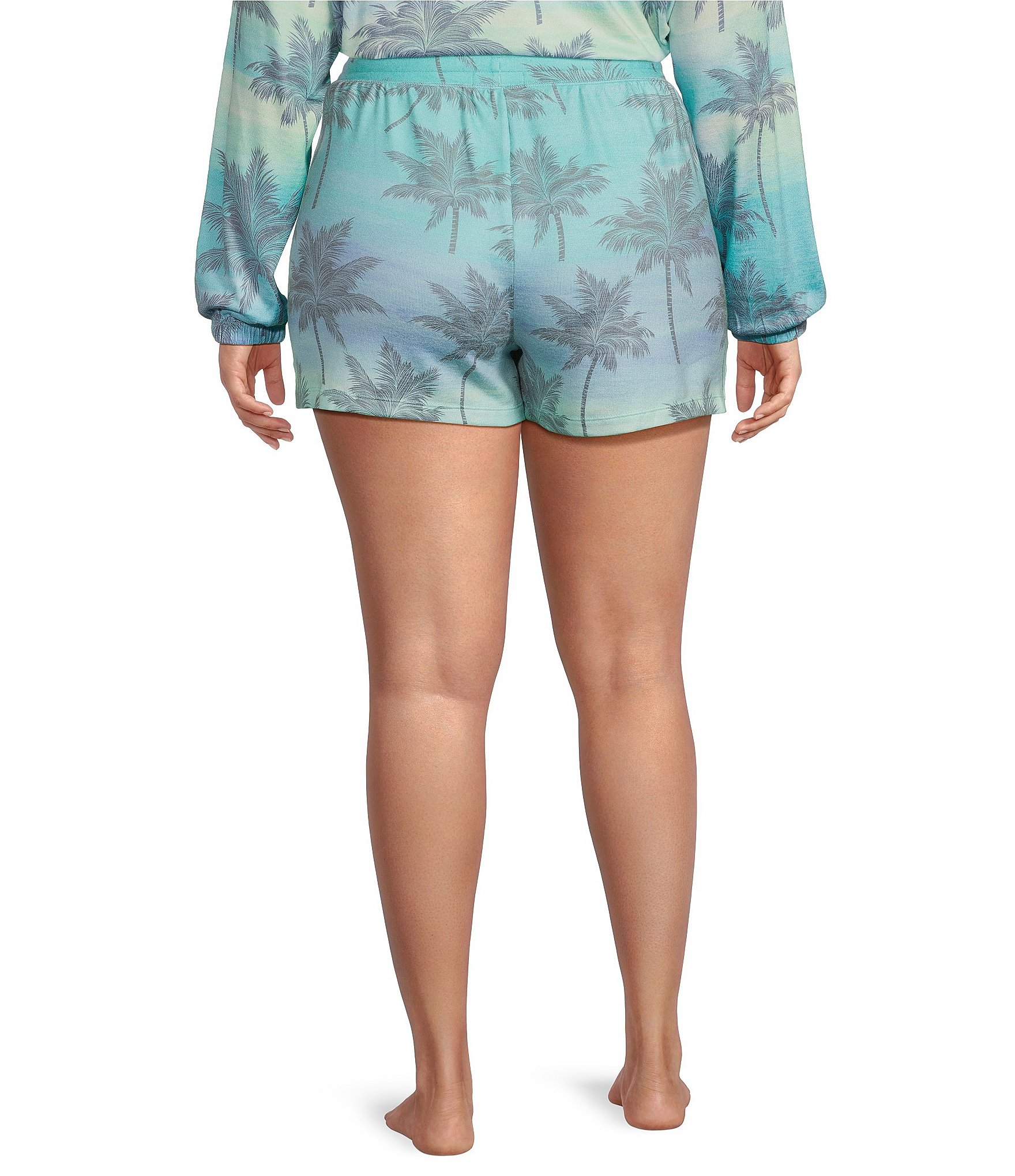 PJ Salvage Plus Size Peachy Knit Palm Ombre Print Coordinating Sleep Shorts